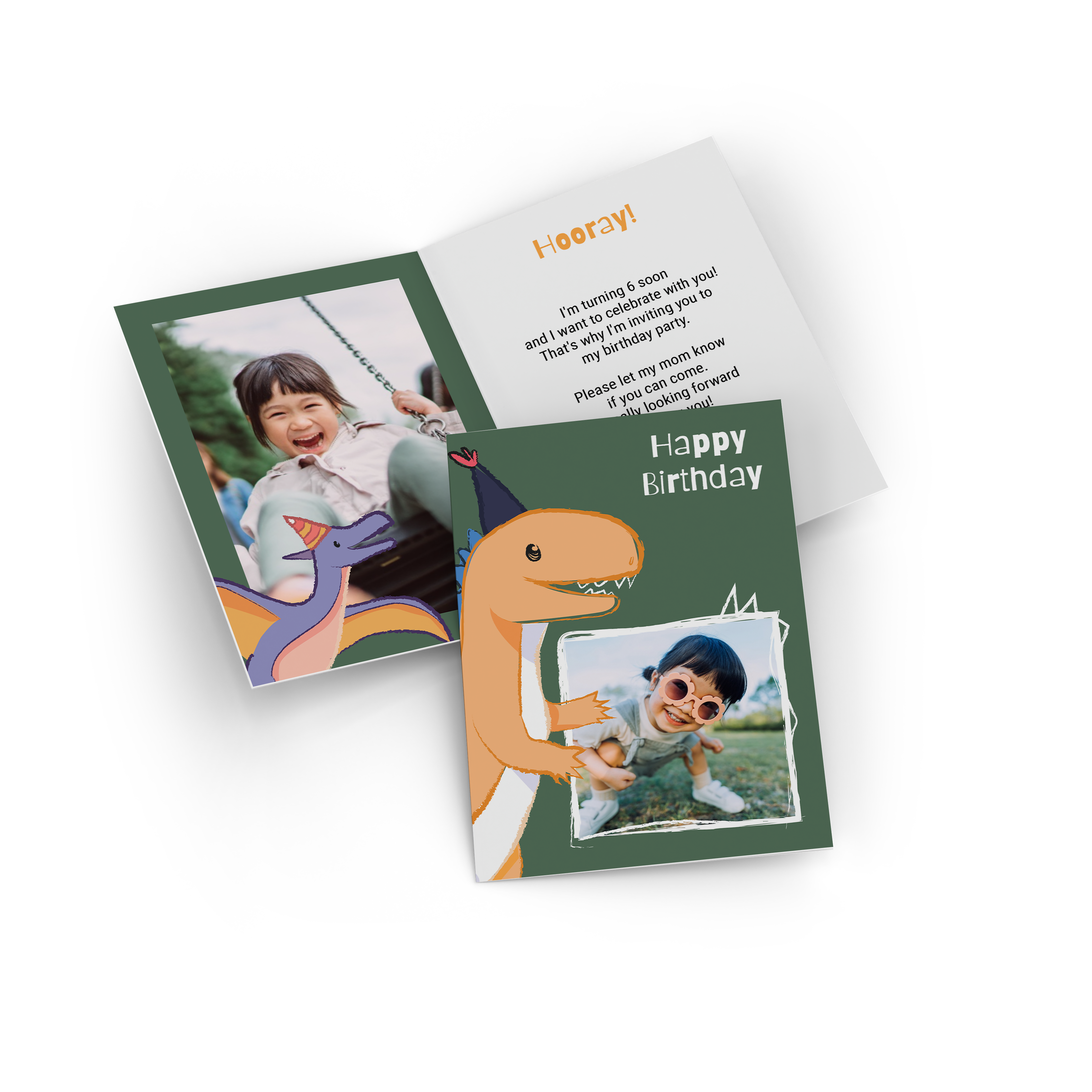 Carte d'invitation à un anniversaire avec un dinosaure dessiné