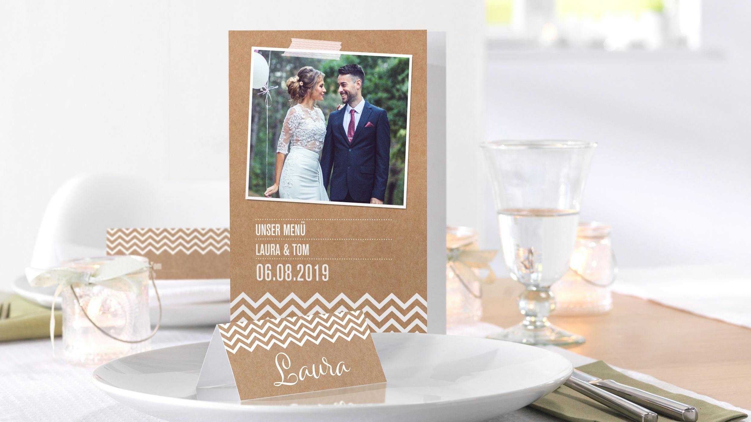Pixum Menü-& Tischkarten mit Hochzeitsmotiv