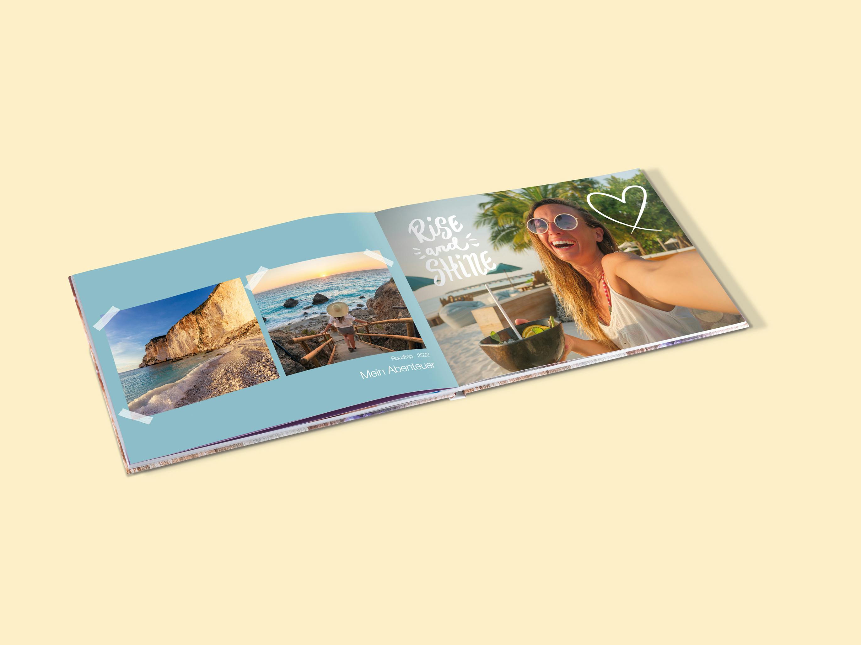 Álbum de fotos panorámico layflat Álbum de fotos panorámico layflat con fotos de vacaciones de verano