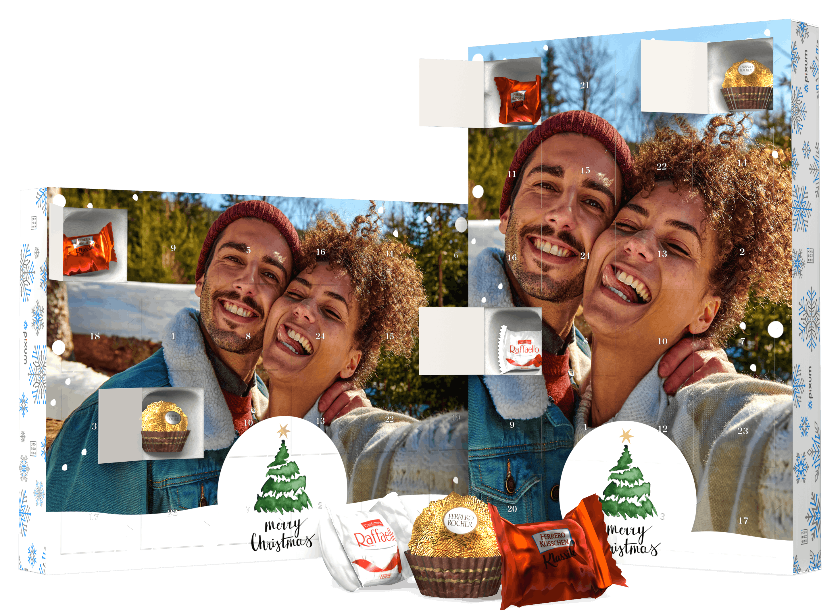 Calendrier de l'Avent avec chocolats Ferrero et personnalisé avec une photo d'un couple