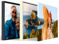 Foto's op canvas met of zonder baklijst Drie canvassen met foto, twee met en een zonder baklijst