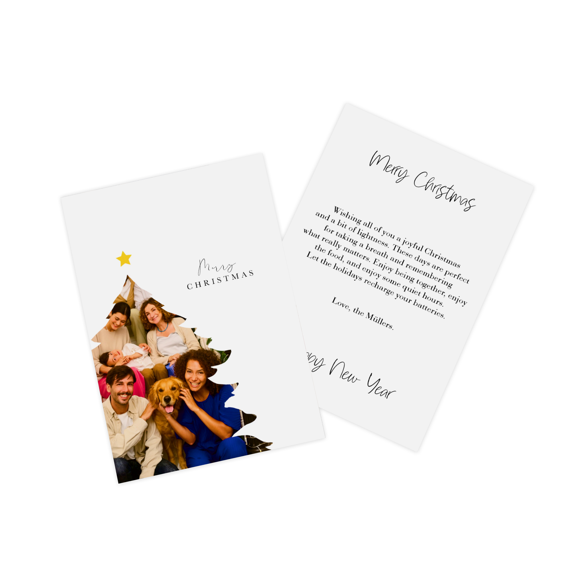 Carte de Noël personnalisée avec la photo d’une famille.