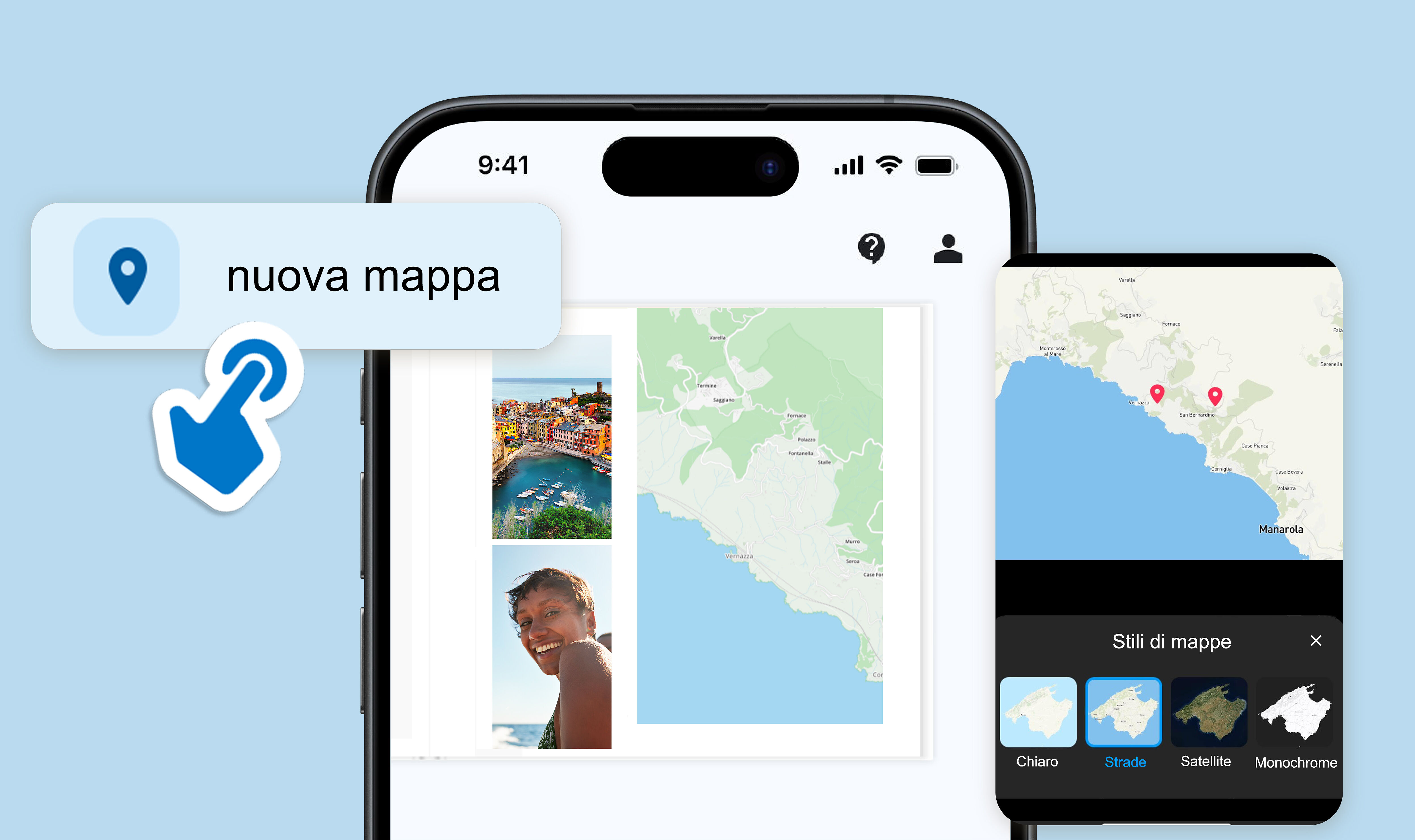 Uno screenshot mostra la funzione mappe nella Pixum App.
