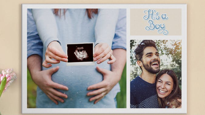 Ambiente-Bild mit einem Wandbild mit Collage zur Schwangerschaft