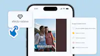 Álbum Digital Pixum en la app Álbum de fotos Pixum con fotos familiares, junto al cual se encuentra un teléfono móvil con la aplicación Pixum.