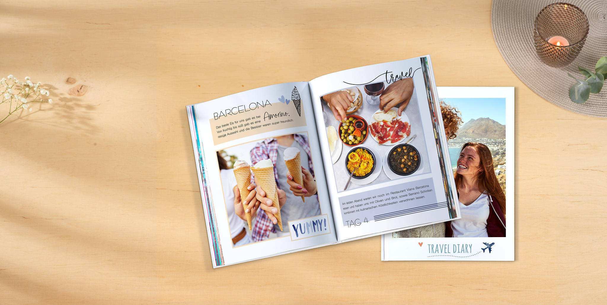 Un álbum digital como álbum de viajes con textos y fotos de cada día