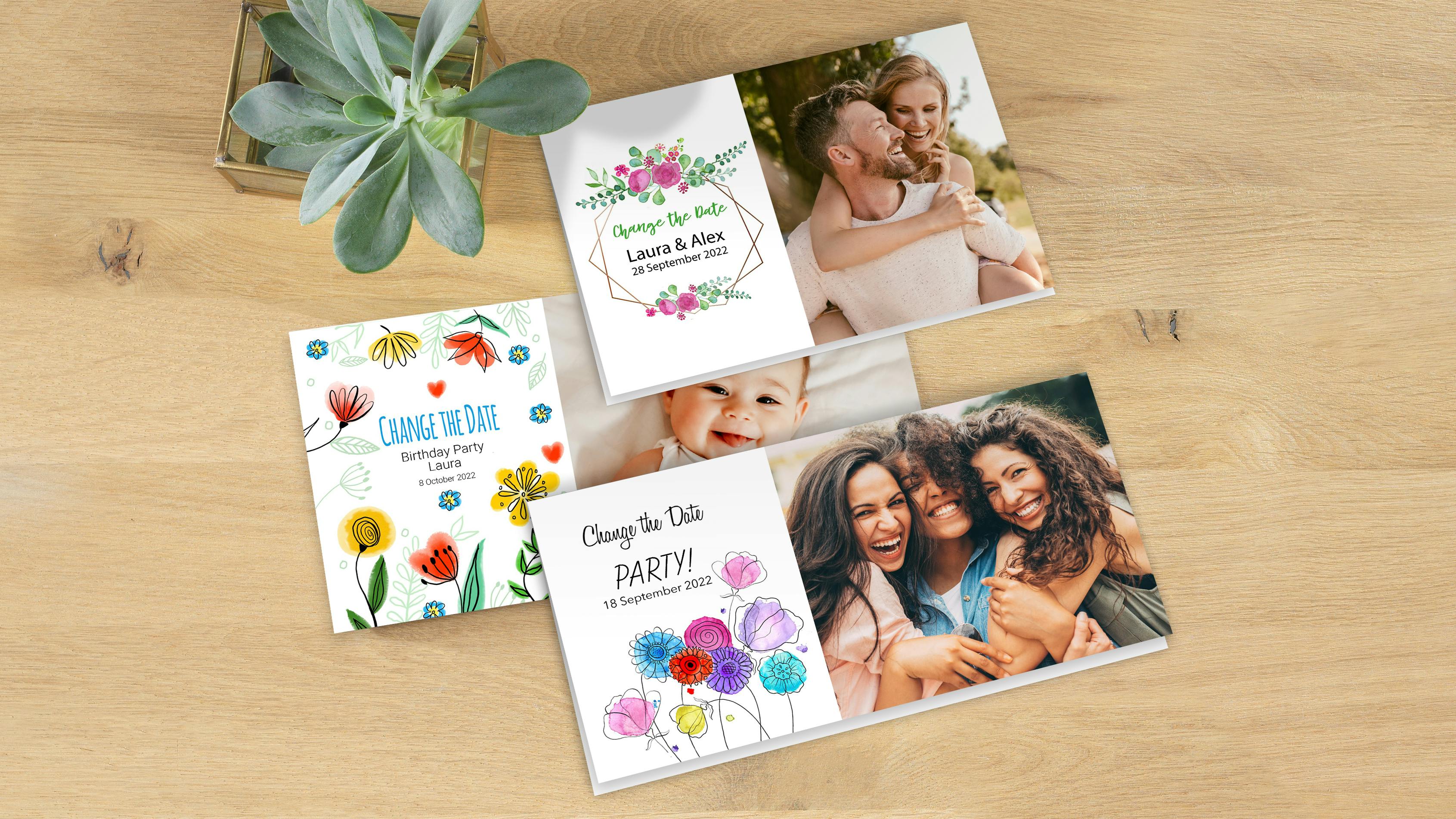 Tres tarjetas personalizadas con fotos con motivos veraniegos