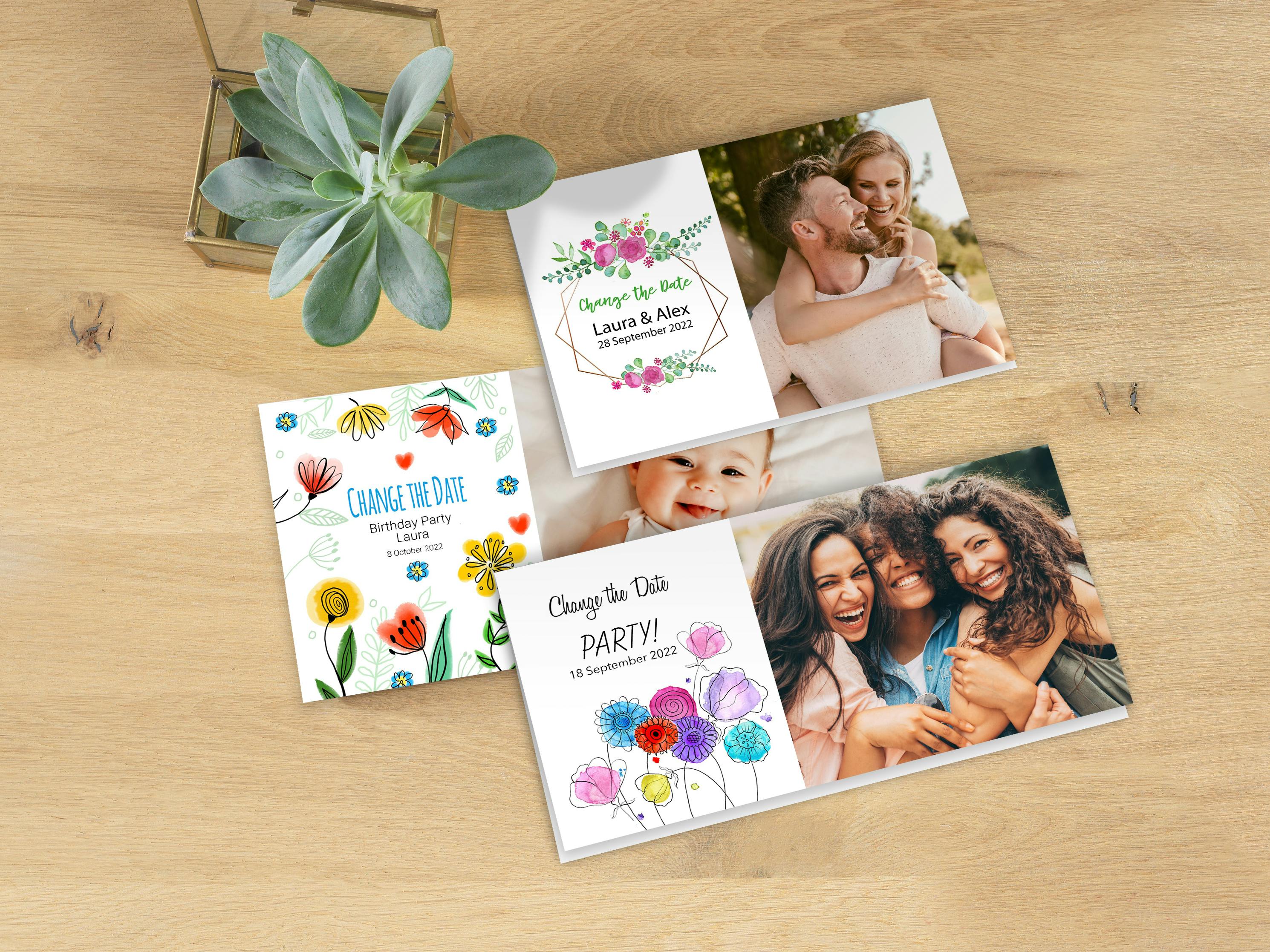 Tres tarjetas personalizadas con fotos con motivos veraniegos