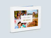 Fotobuch zum 30. Geburtstag Cover eines Fotobuchs zum 30. Geburtstag mit einer Collage aus Bildern vom Geburtstagskind und dem Titel "Dein Leben, 30 Jahre"