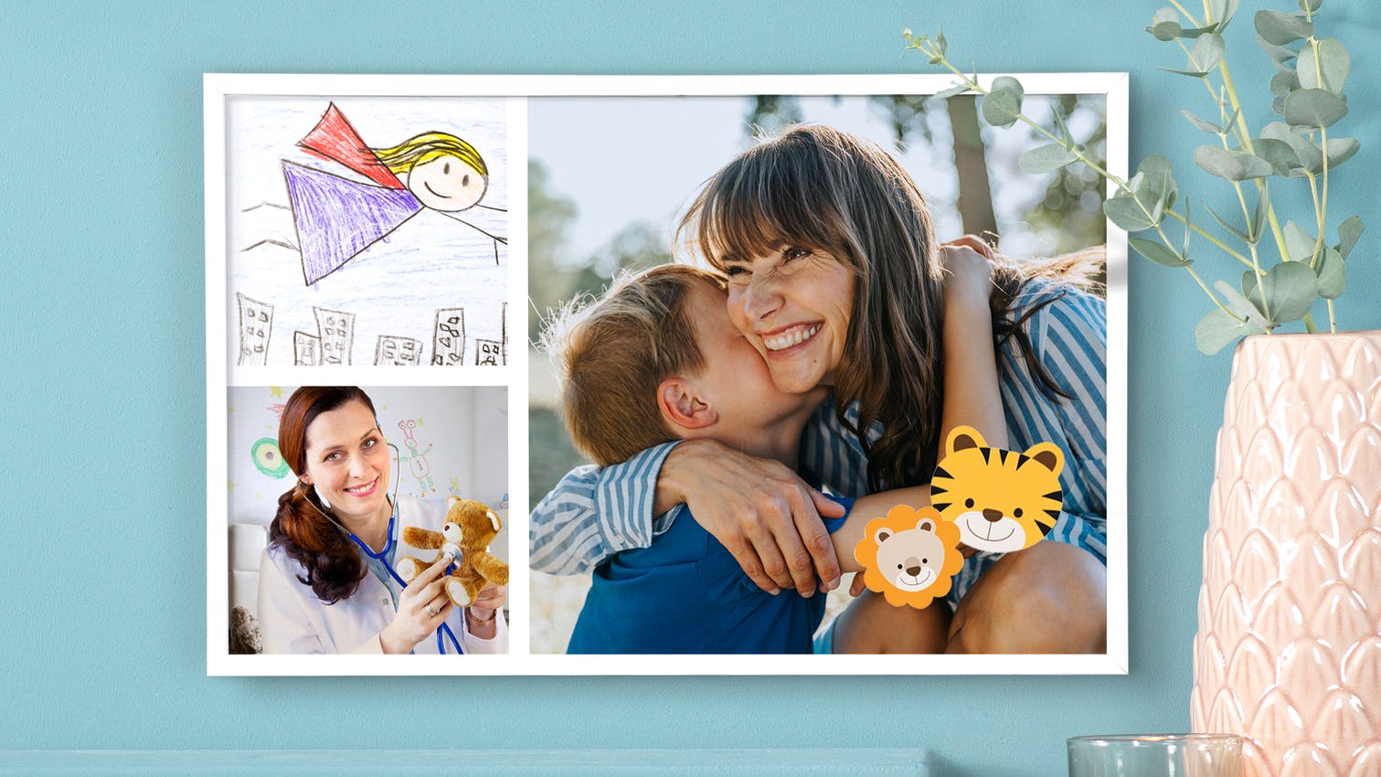 Pixum Poster Collage mit Muttertags-Motiven und weißem Rahmen