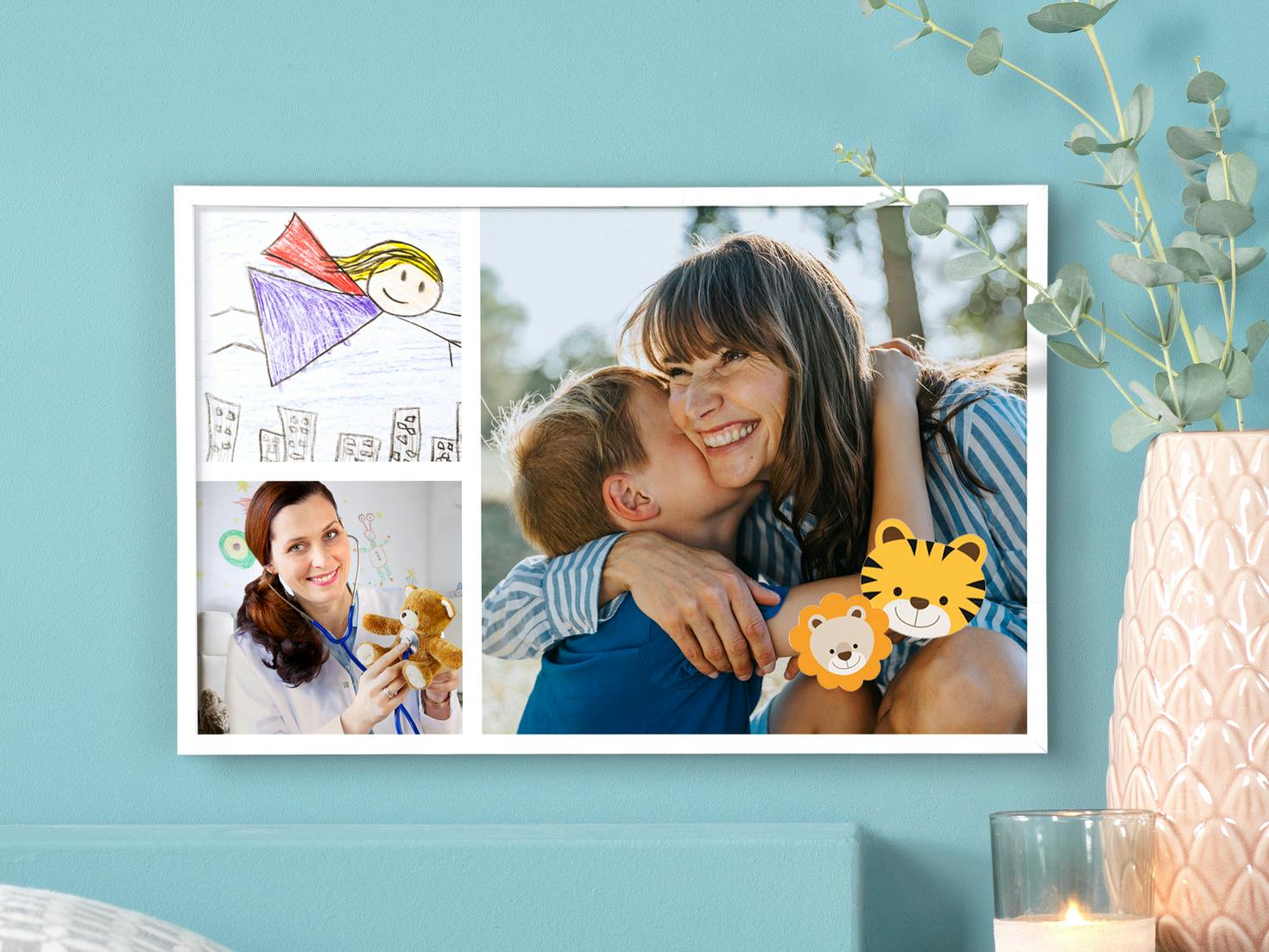Pixum Poster Collage mit Muttertags-Motiven und weißem Rahmen