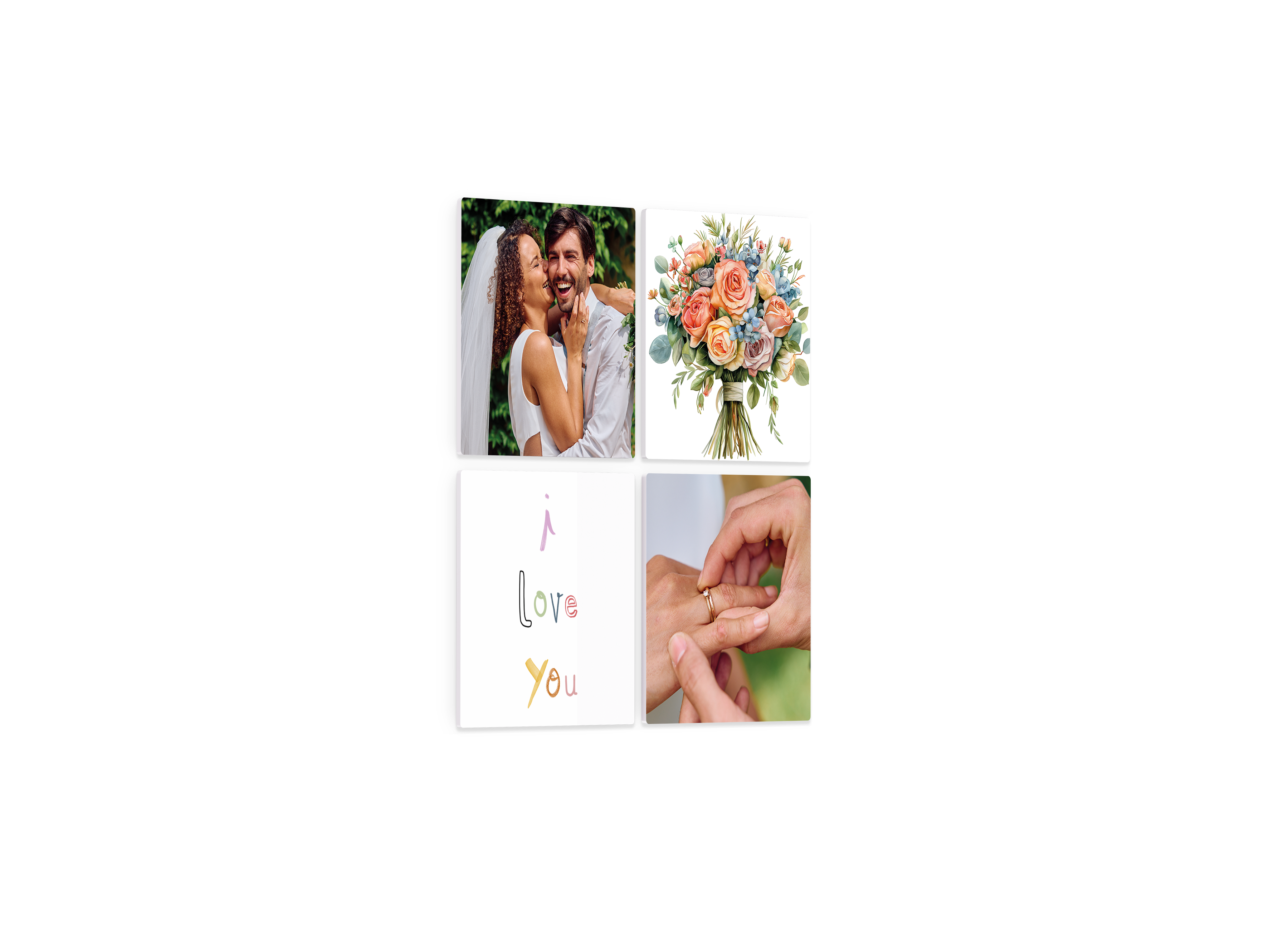 Vier Pixum Squares mit Künstlermotiven zum Thema Hochzeit von artboxONE.