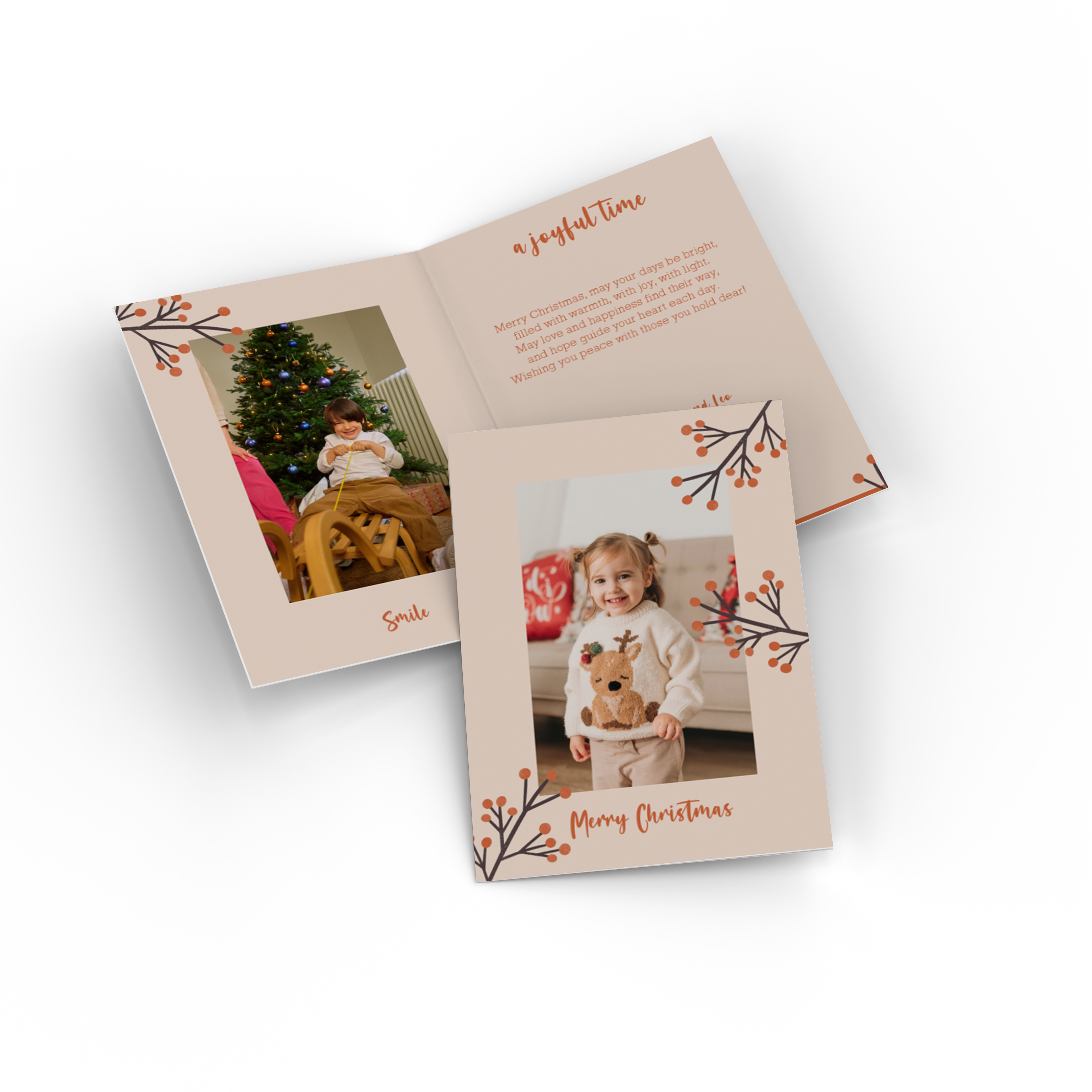 Carte de Noël personnalisée avec une photo d'une petite fille.