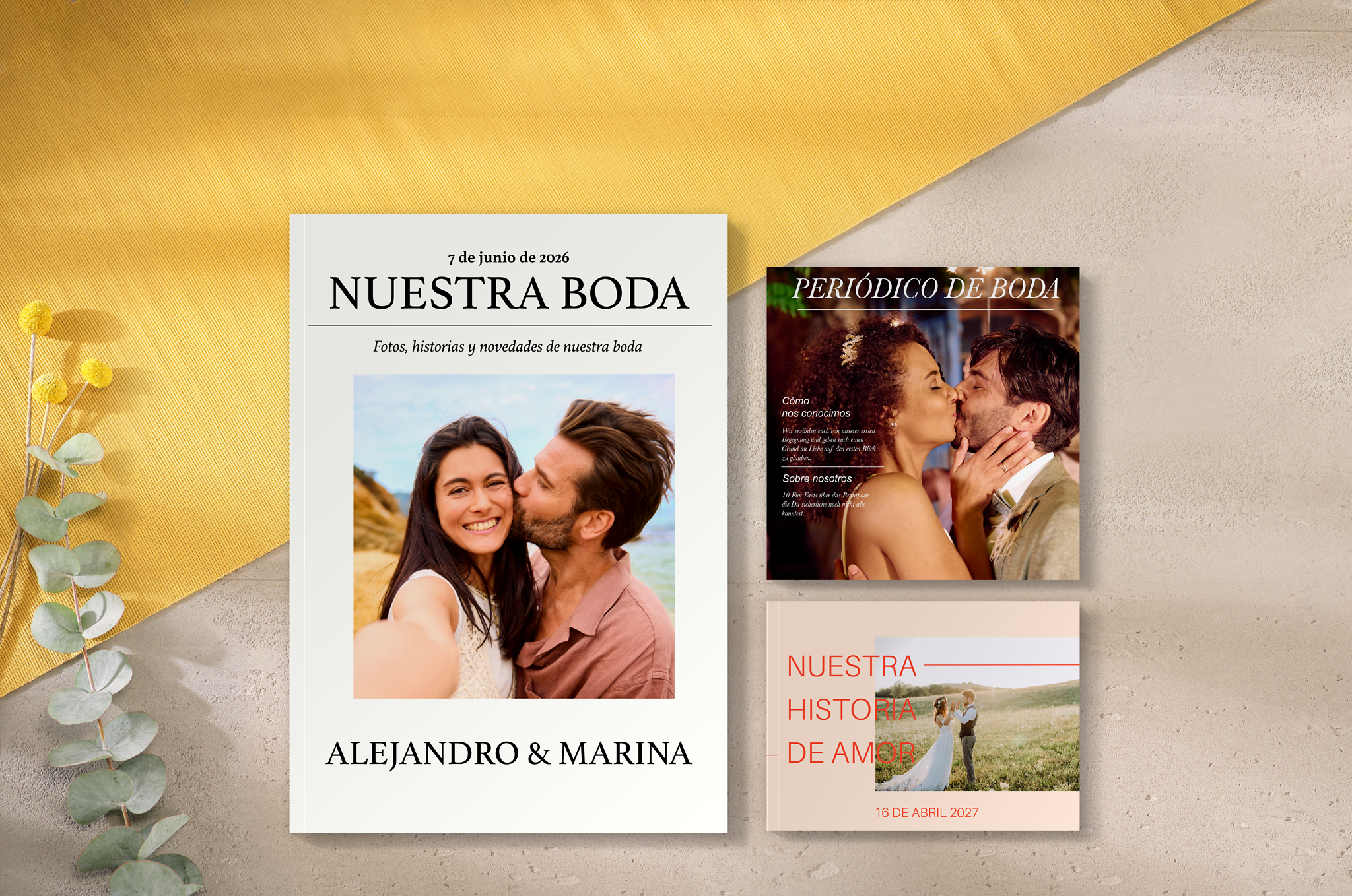 Periódico de boda con fotos de pareja