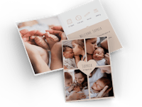 Geboortjekaartjes maken met foto en een persoonlijke boodschap Geboortekaartje met familiefoto's en informatie over de geboorte.