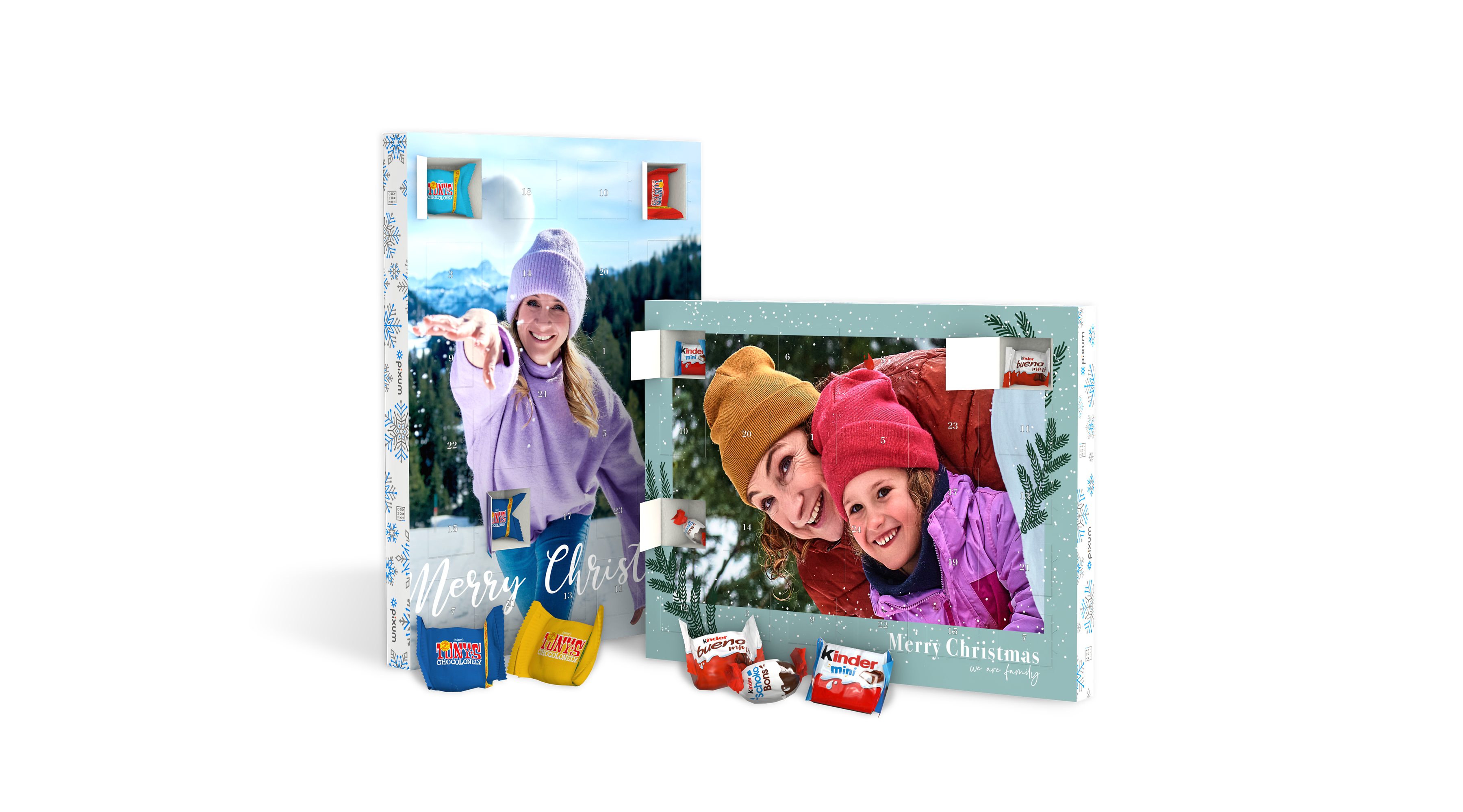 Foto-Adventskalender mit kreativen Weihnachtsdesigns und Schokolade