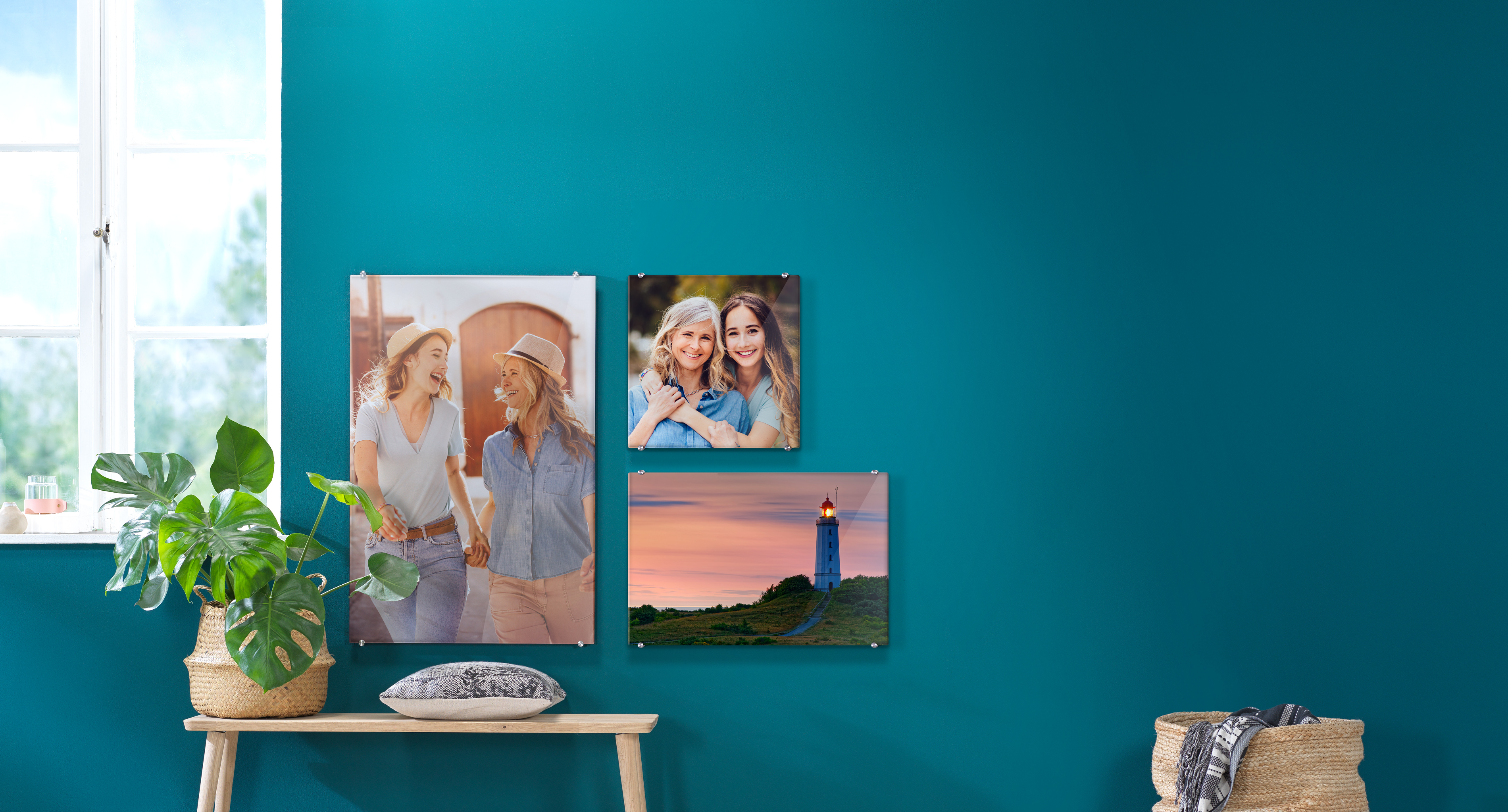 Photo gallery of different photographs on acrylic glass