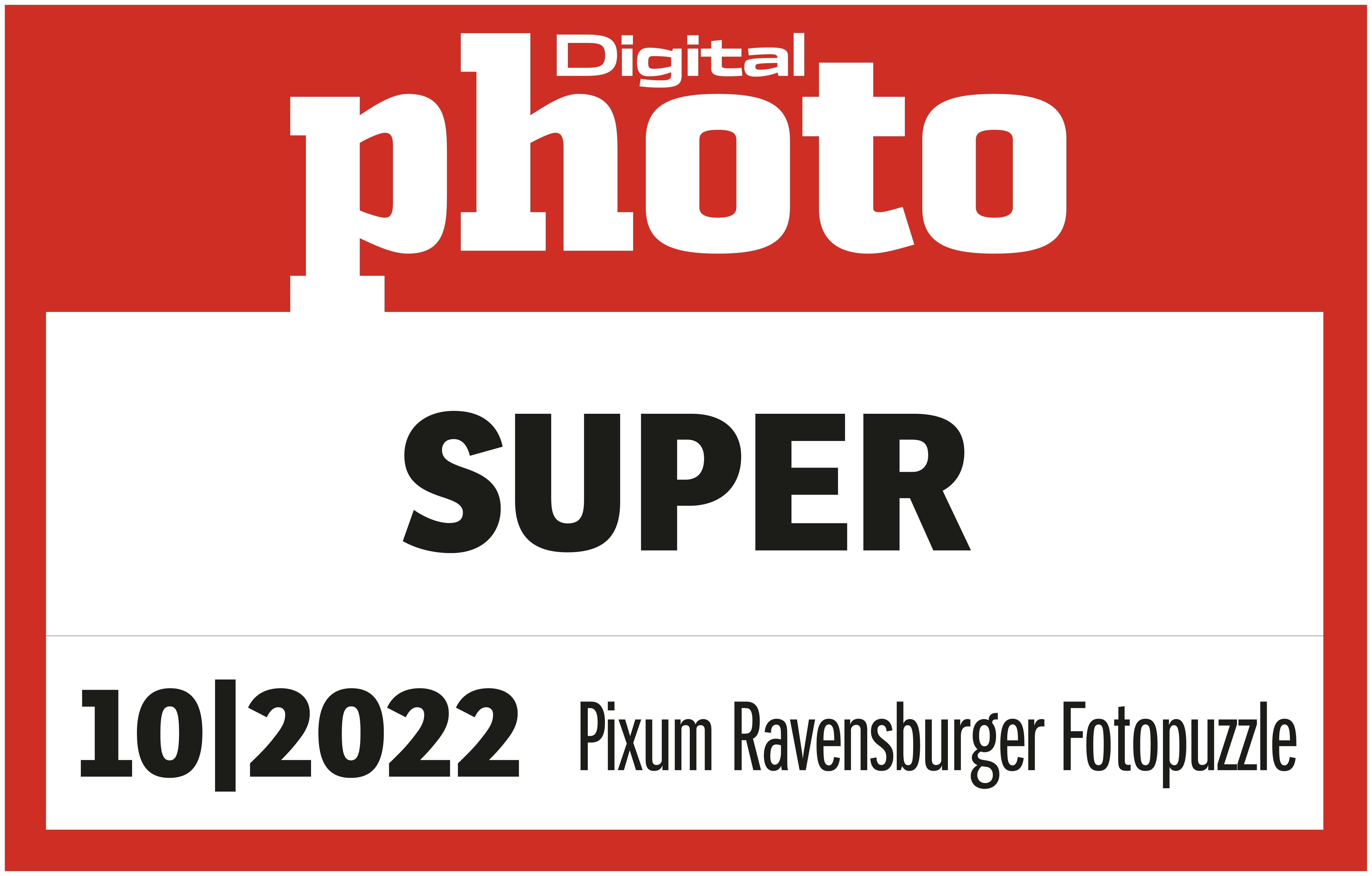 Auszeichnung "Super" von DigitalPHOTO in der Ausgabe 08/2022 für das Pixum Ravensburger Fotopuzzle
