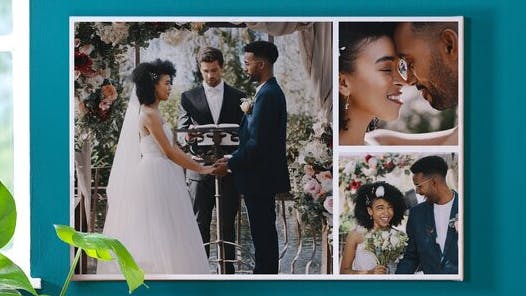 Personlig canvastavla med ett collage av bröllopsfoton