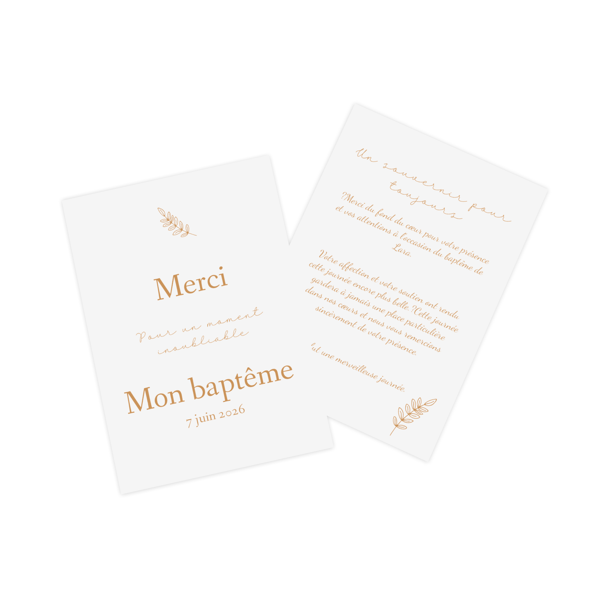 Carte photo de remerciement avec une photo de baptême.