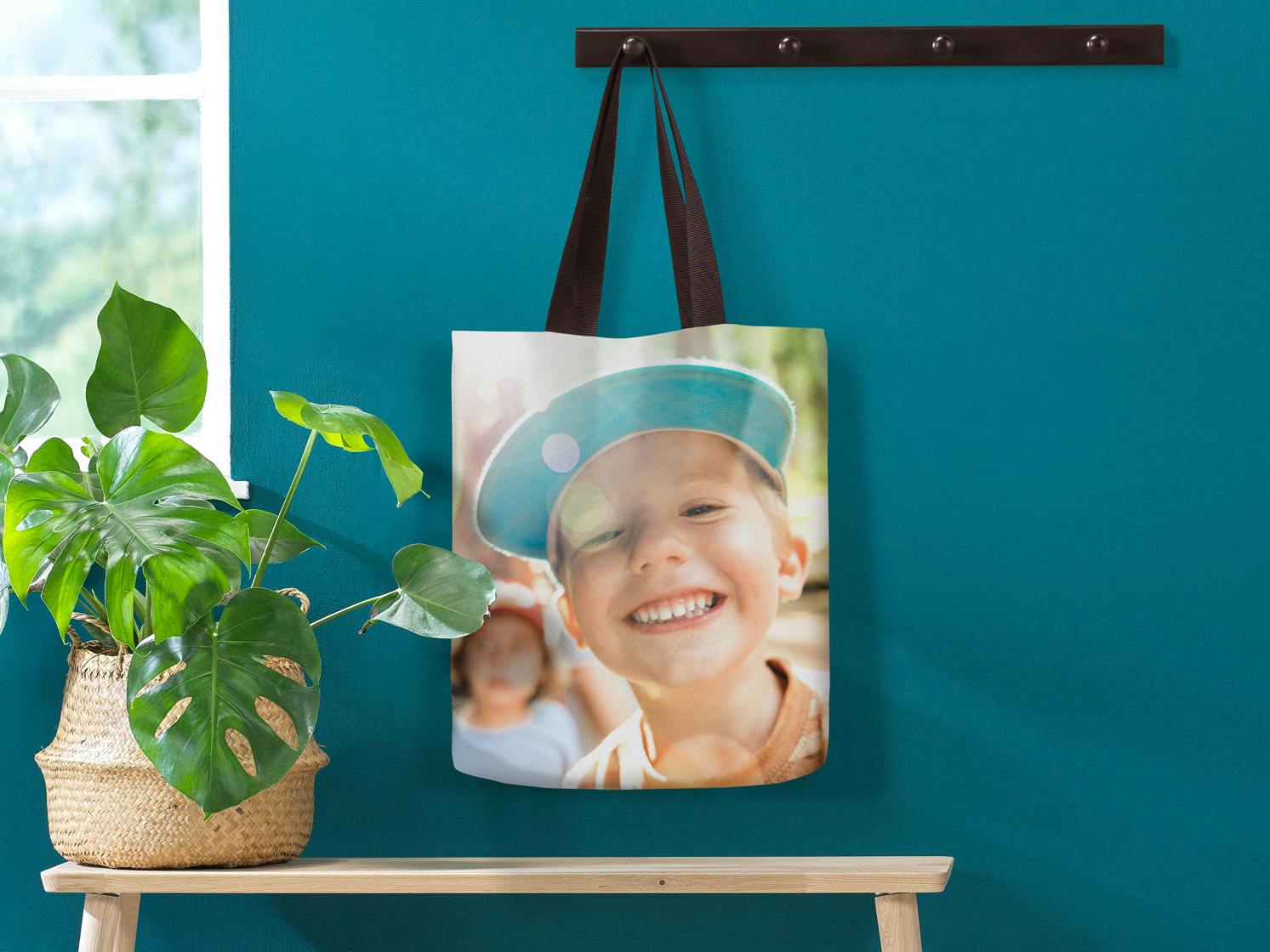 Bolsas de tela personalizadas con fotografía de niño sonriente