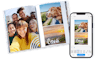 Pixum Fotobuch neben einem Smartphone mit der Pixum App