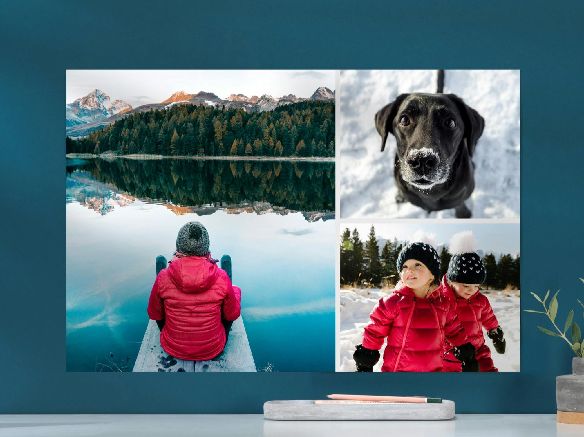 Fotoposter-Fotocollage Winter Ambiente mit Kindern und Hund
