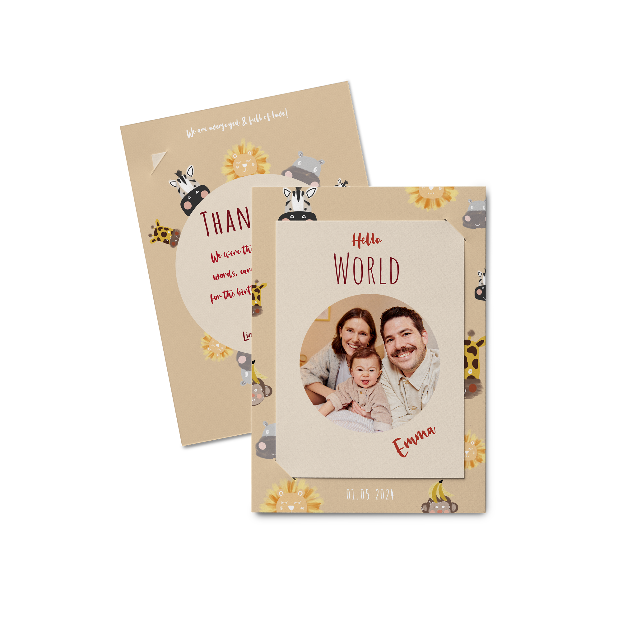 Carte avec tirage amovible avec des photos de famille