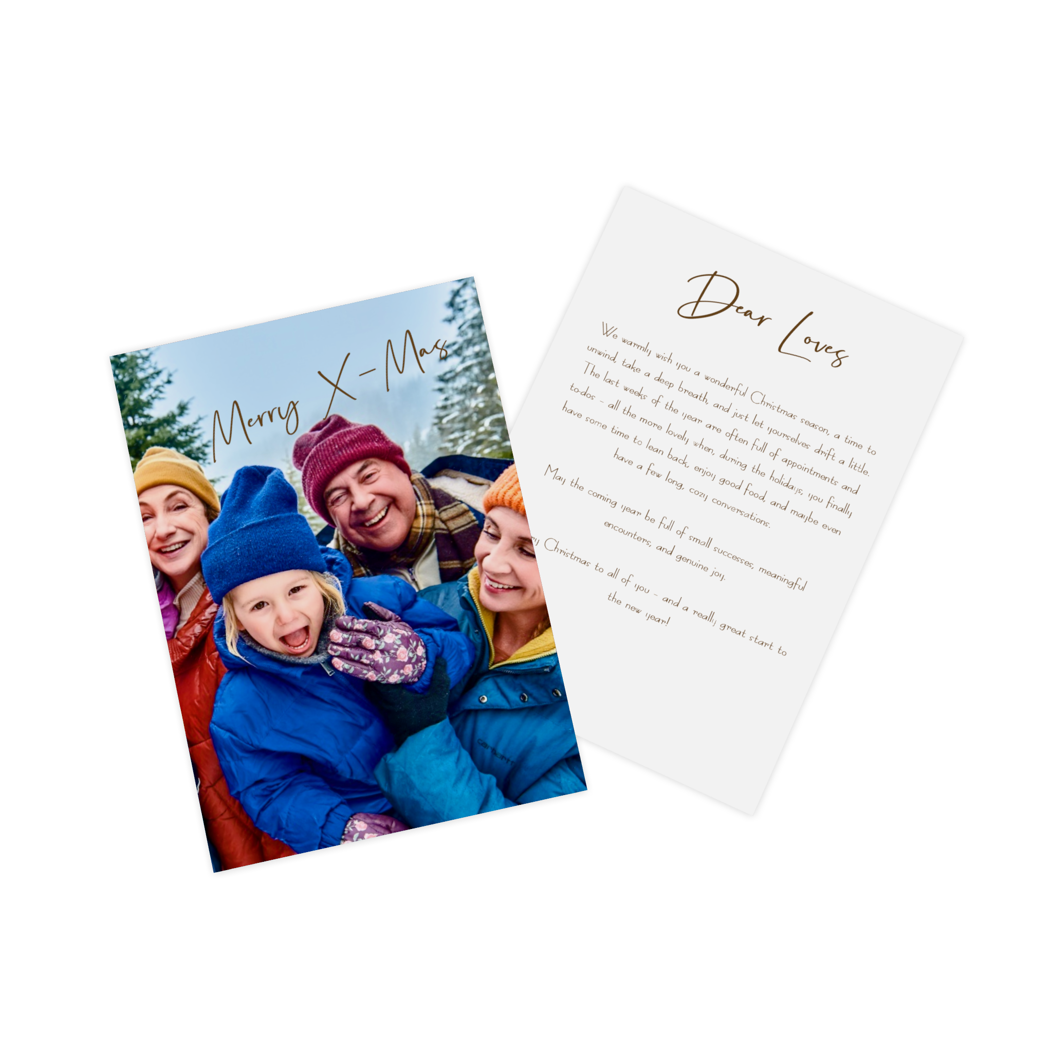 Carte de Noël personnalisée avec des photos de famille à la neige.