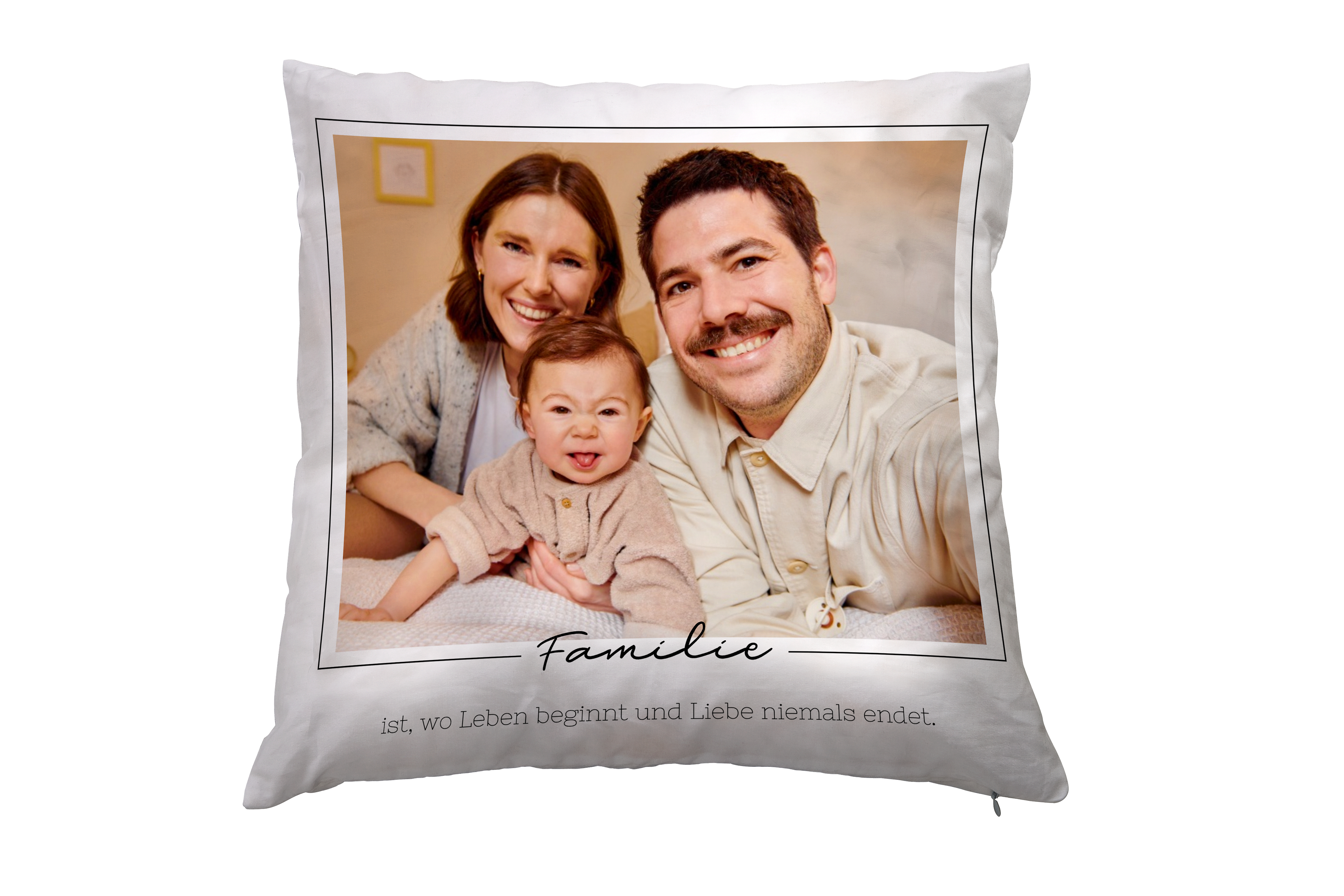 Fotokissen mit Design und Familienfoto.
