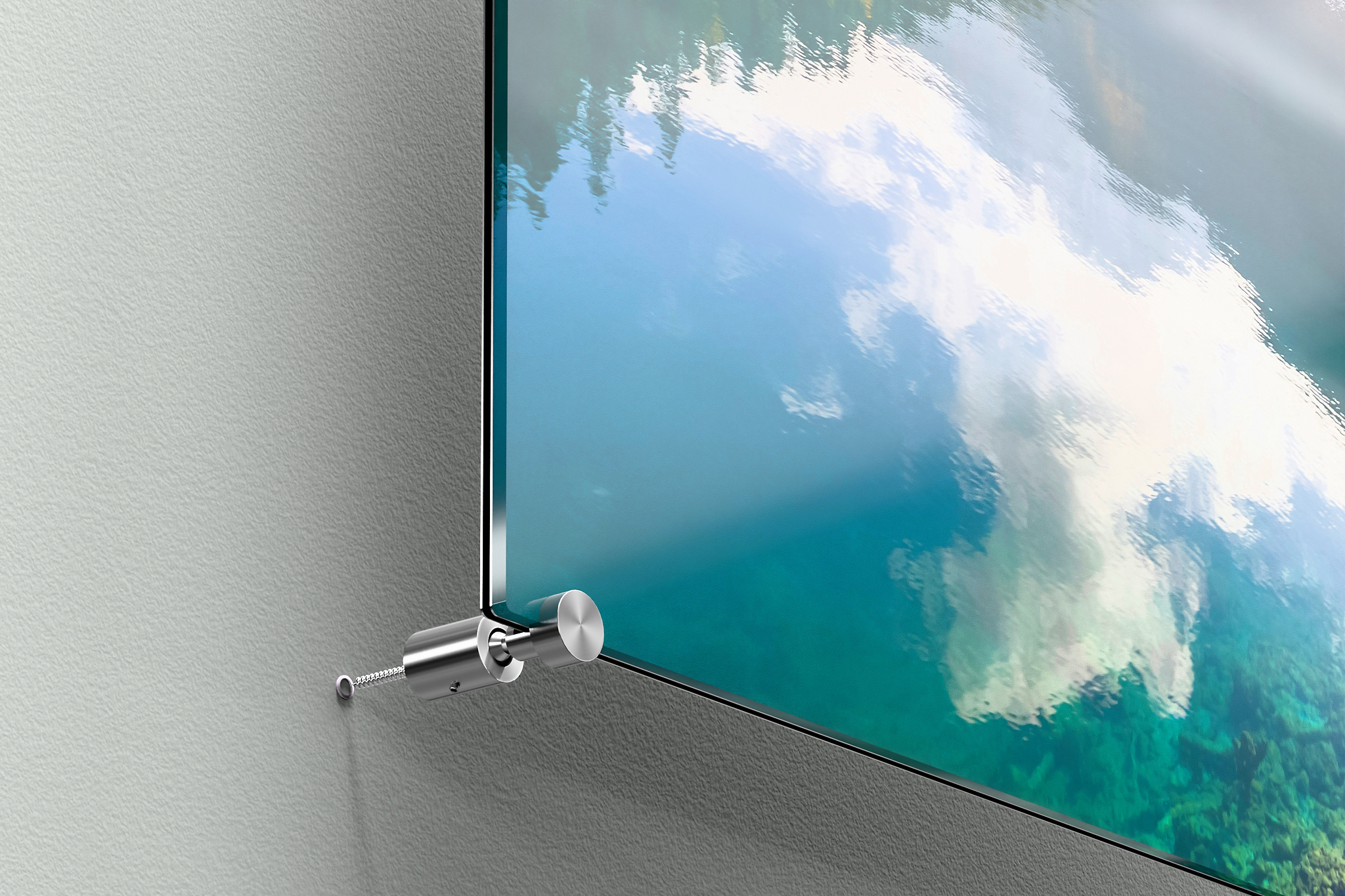 Auf dem Foto ist die Klemmhalterung für Alu-Dibond, Acryglas- und Forex-Bilder von Pixum zu sehen.