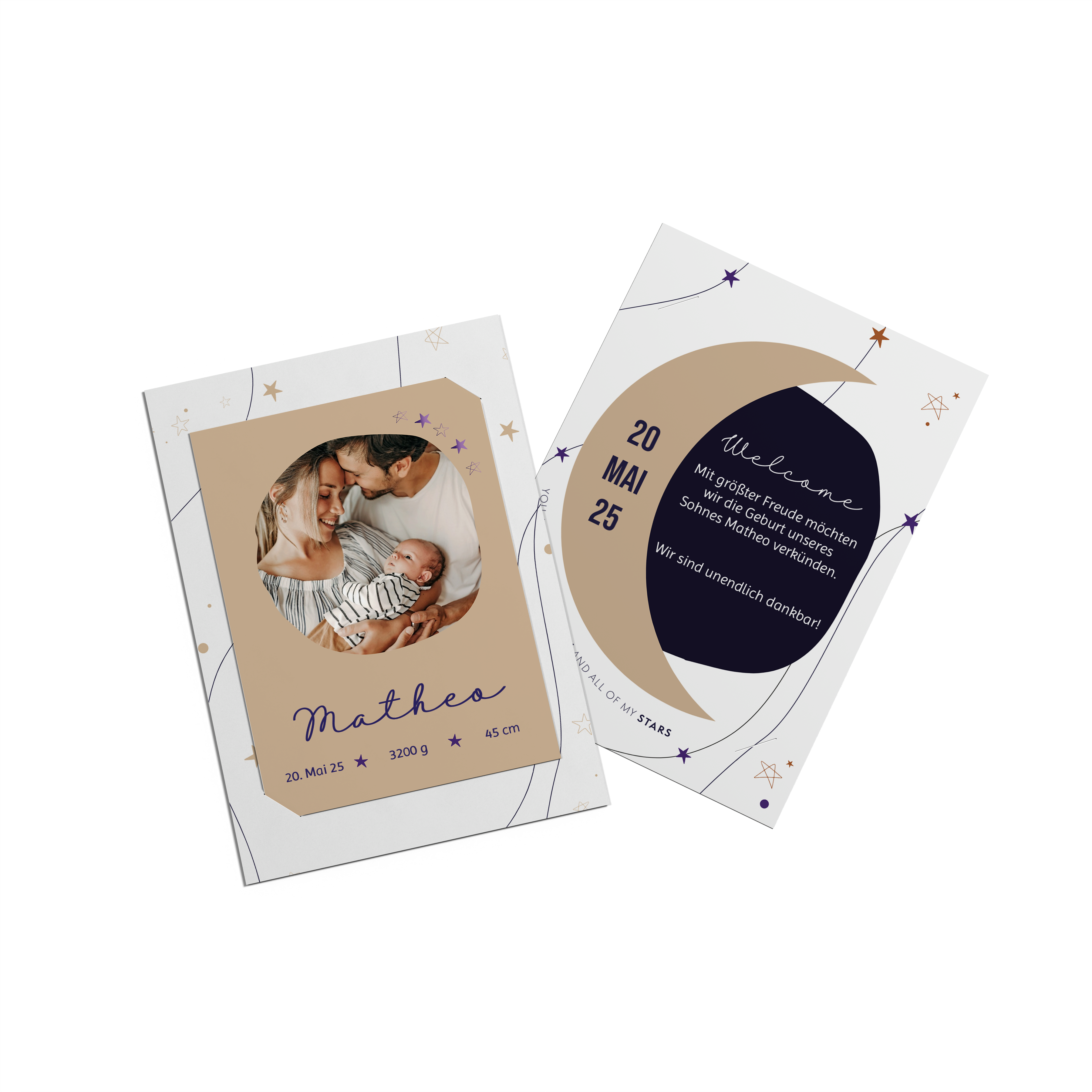 Front and backside of a greeting card with a baby photo.