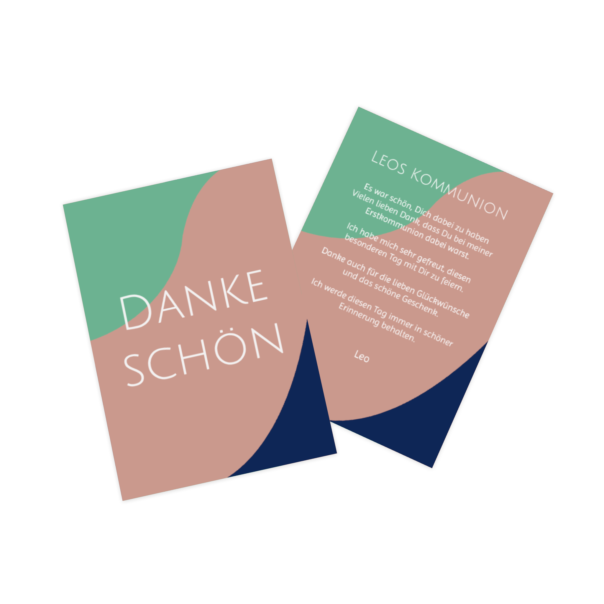 Dankeskarte zur Kommunion in drei Farben.