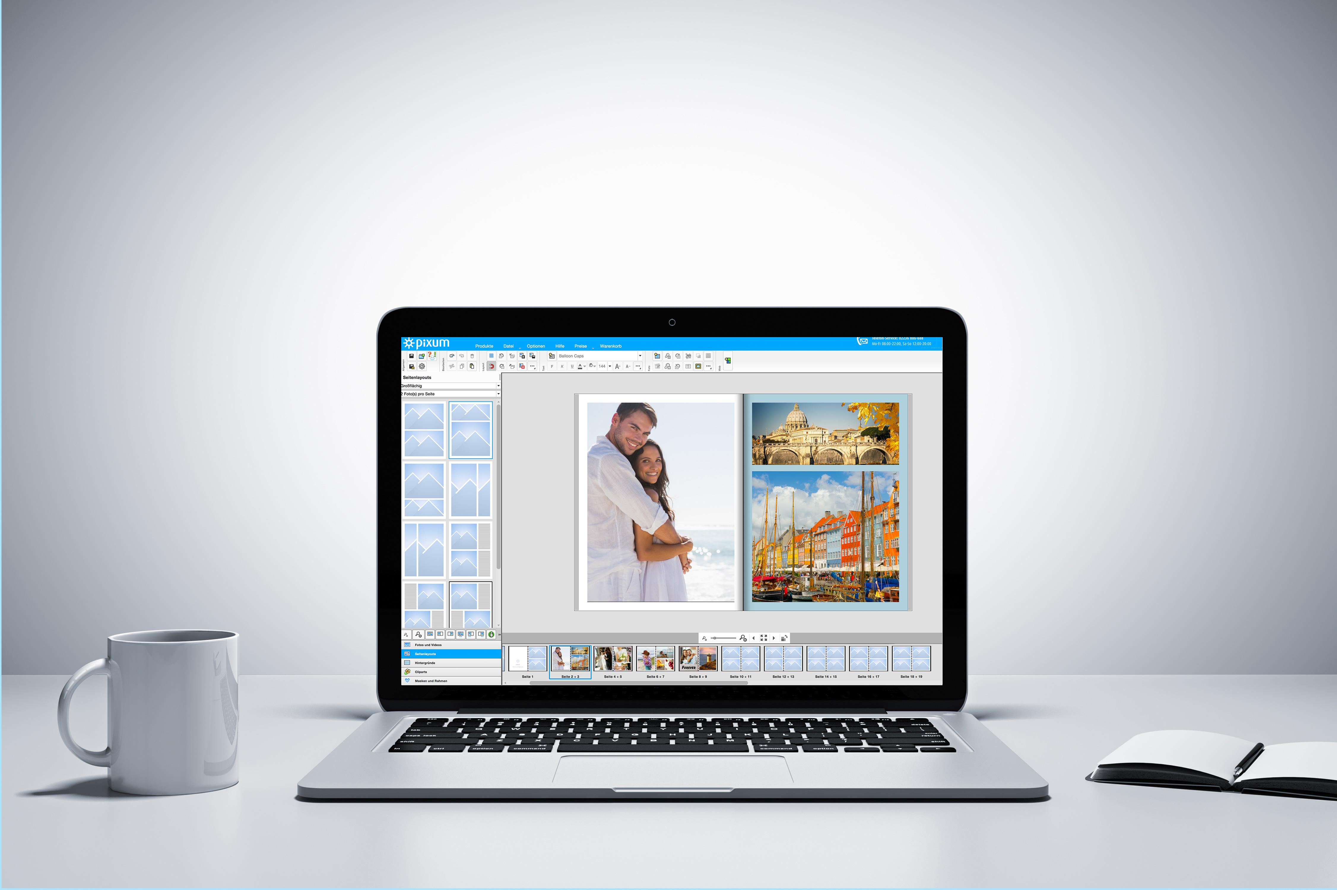 If you have selected a page layout, you can move, rotate or delete individual images or layout frames.
