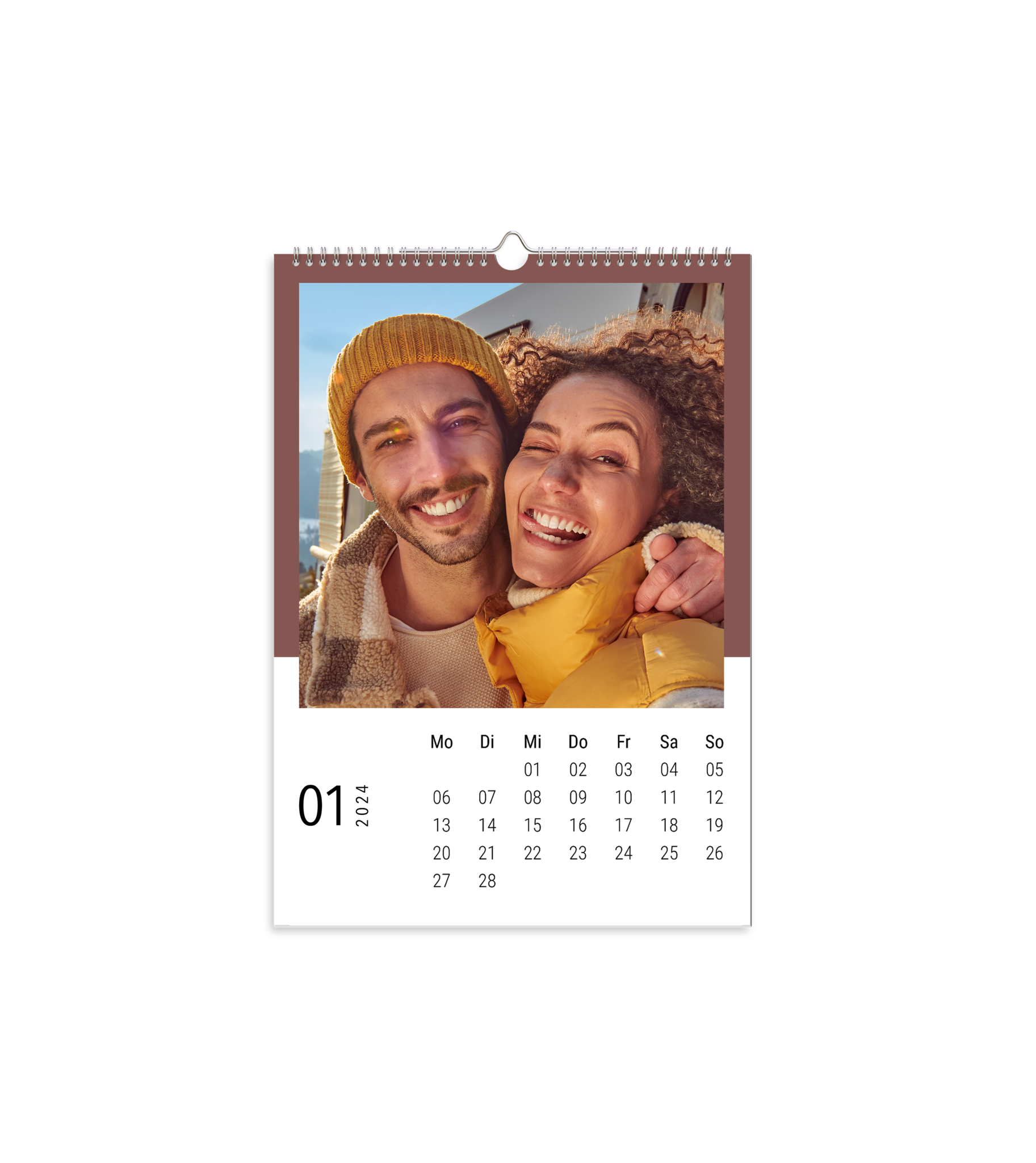 Wandkalender im Hochformat mit Design und einem Bild von einem Pärchen