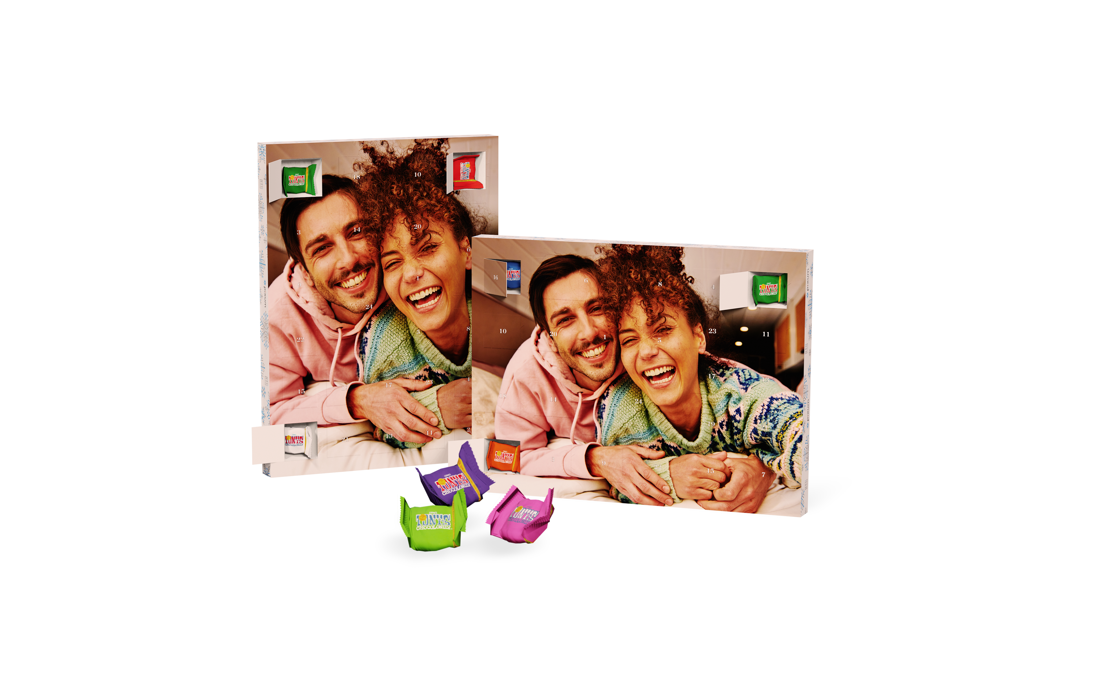 Calendario de Adviento con Tony's Chocolonely y la foto de una pareja