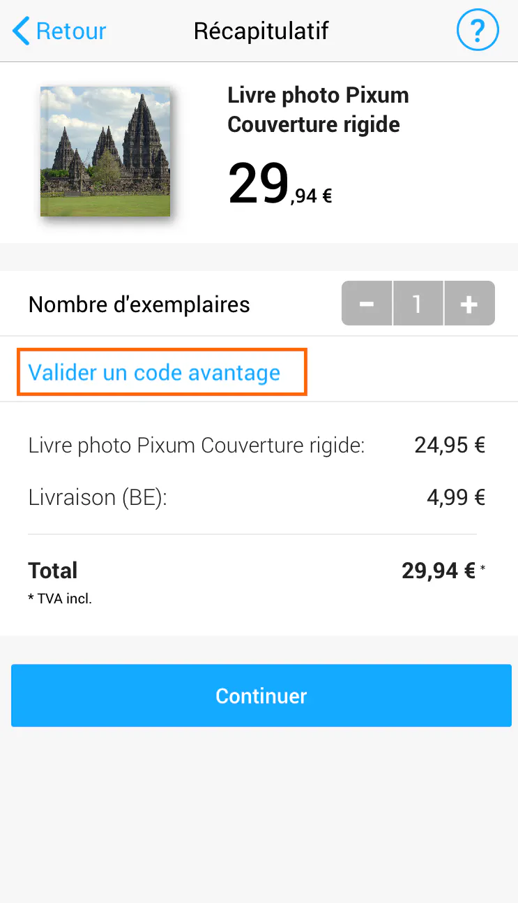 Utilisation d'un code avantage dans l'appli Pixum Utilisation d'un code avantage dans l'appli Pixum
