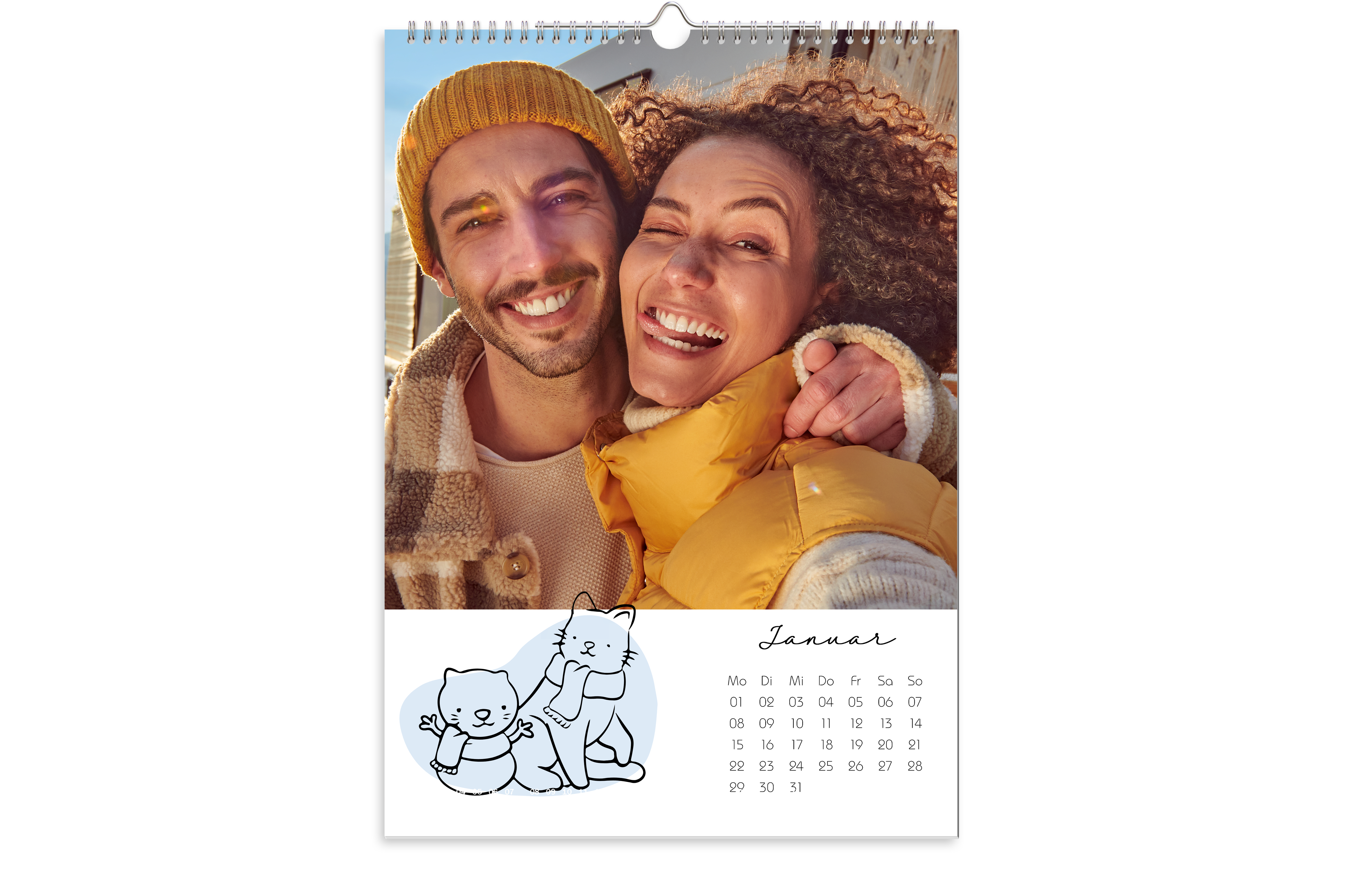 Fotokalender met design van katten en een foto van een stel