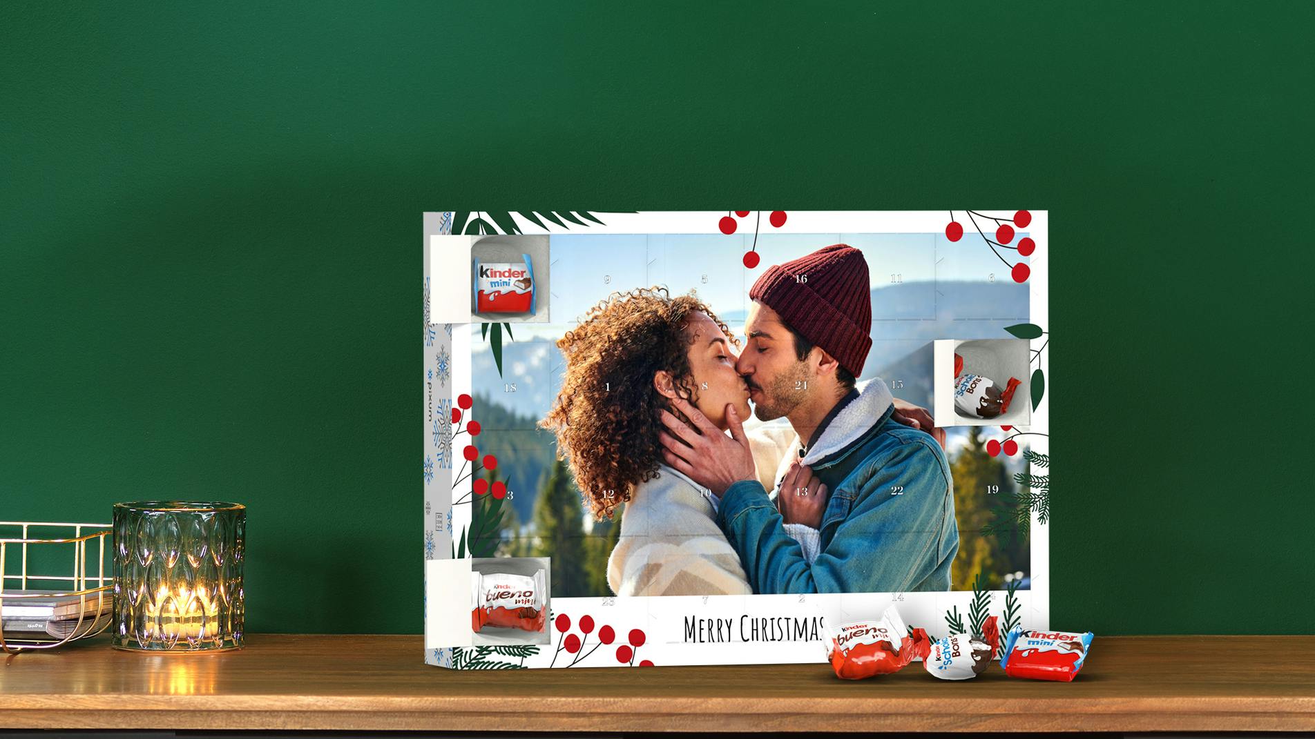 Pixum adventskalender met chocolade van Kinder in liggend formaat