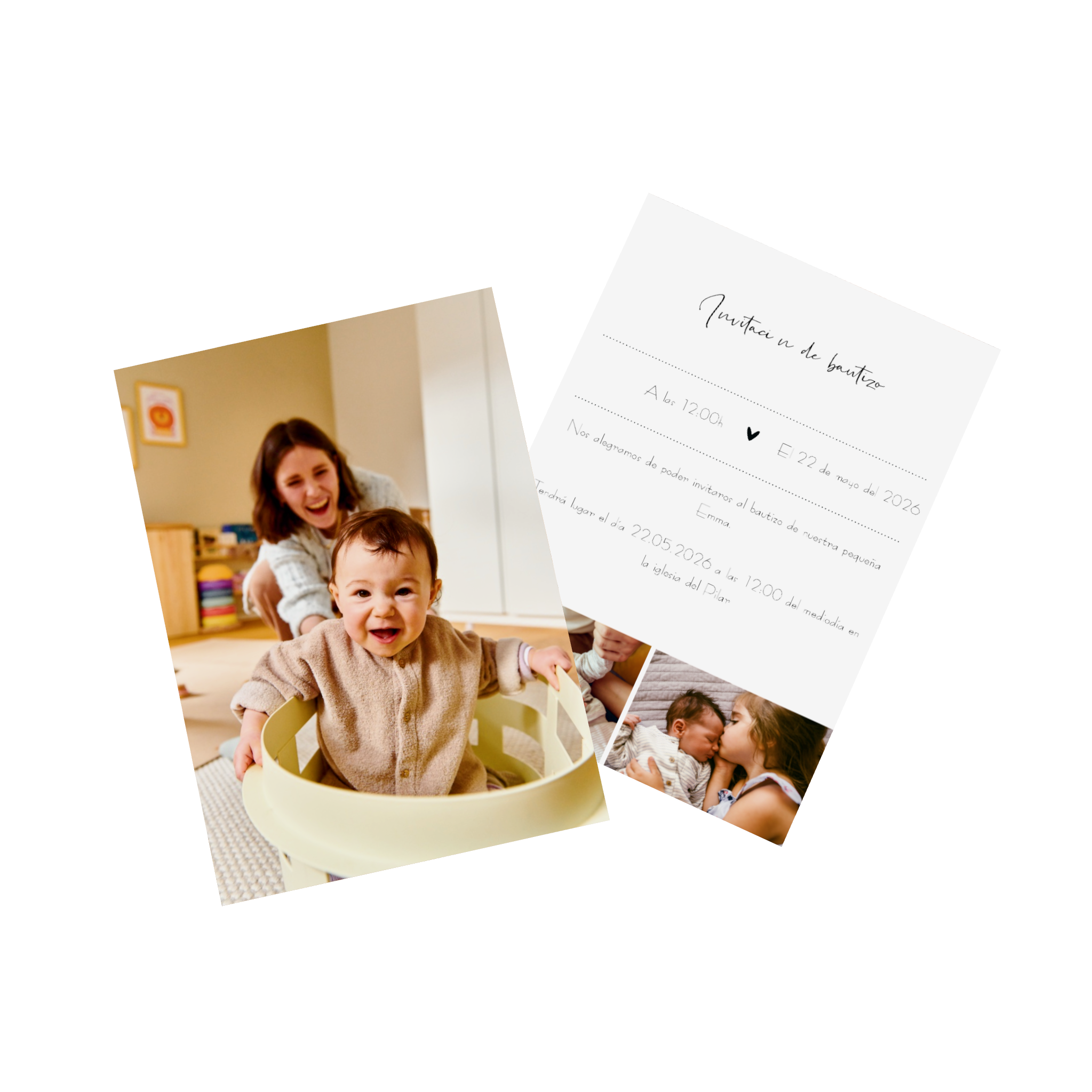 Invitación de bautizo personalizada con diseño, texto y fotos