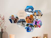 Pixum Fotokacheln als Hexagon Wand mit einer Konstellation an Fotokacheln als Hexagon mit Fotos