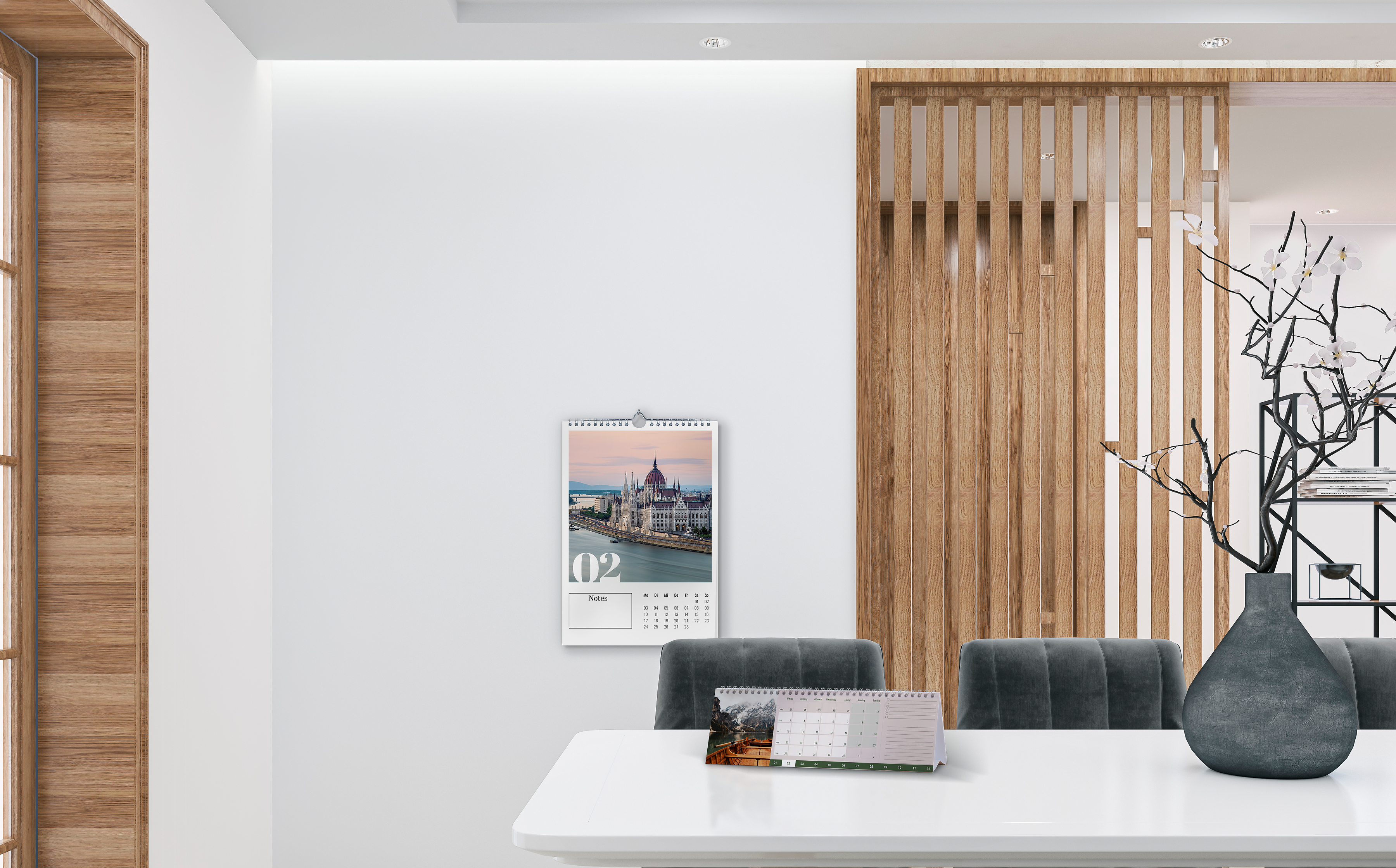 Wandkalender mit winterlicher Landschaft im Ambiente