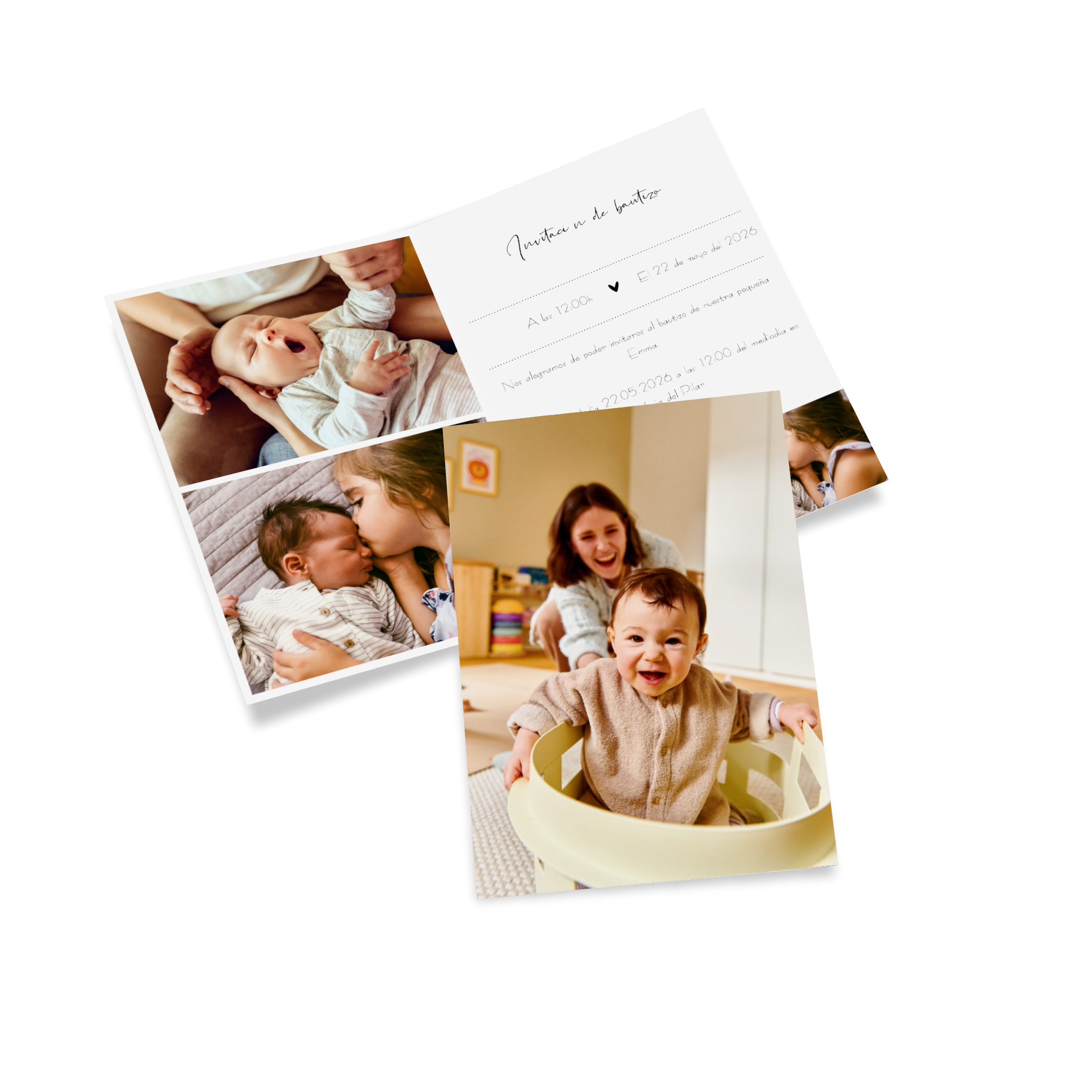 Invitación de bautizo personalizada con diseño, texto y fotos