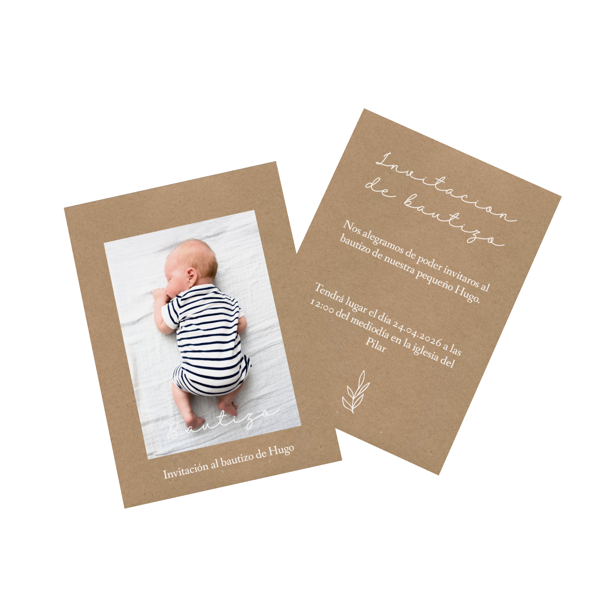 Invitación de bautizo personalizada con diseño, texto y fotos