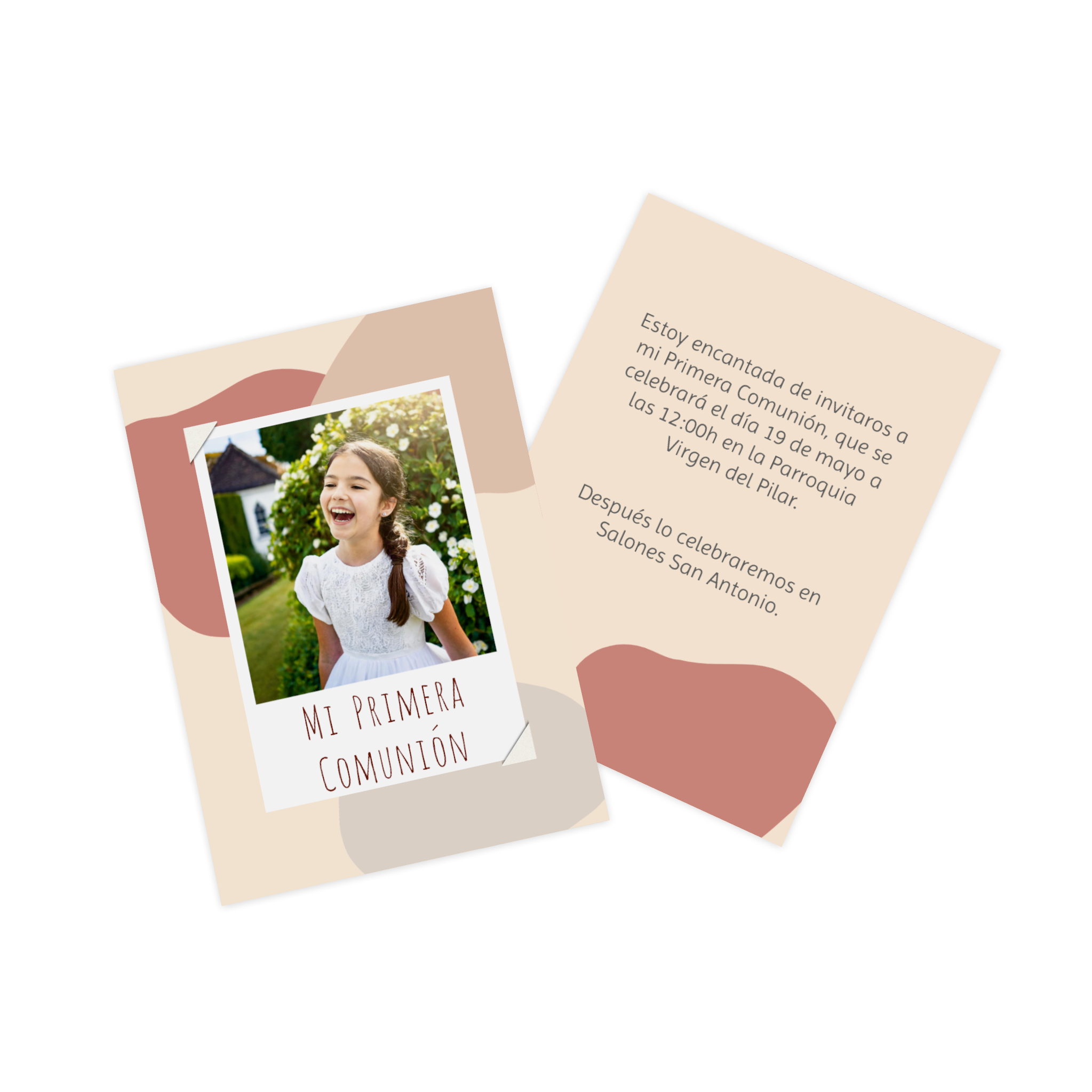 Invitación de comunión personalizada con la foto de una niña