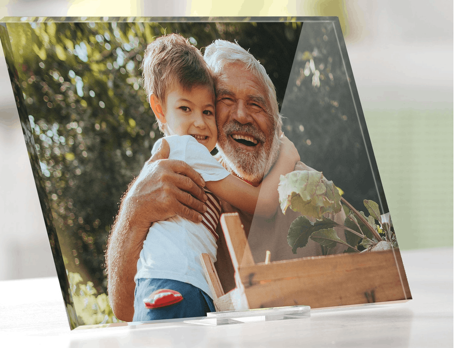 Foto en metacrilato con un abuelo y su nieto