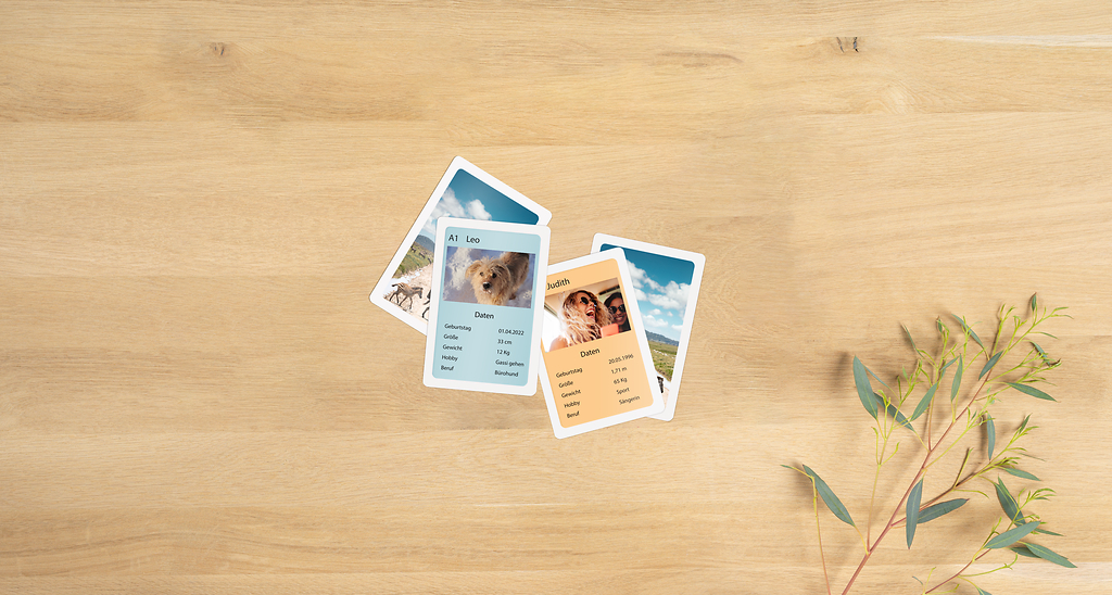 Mit persönlichen Fotos personalisierte Quartettkarten.