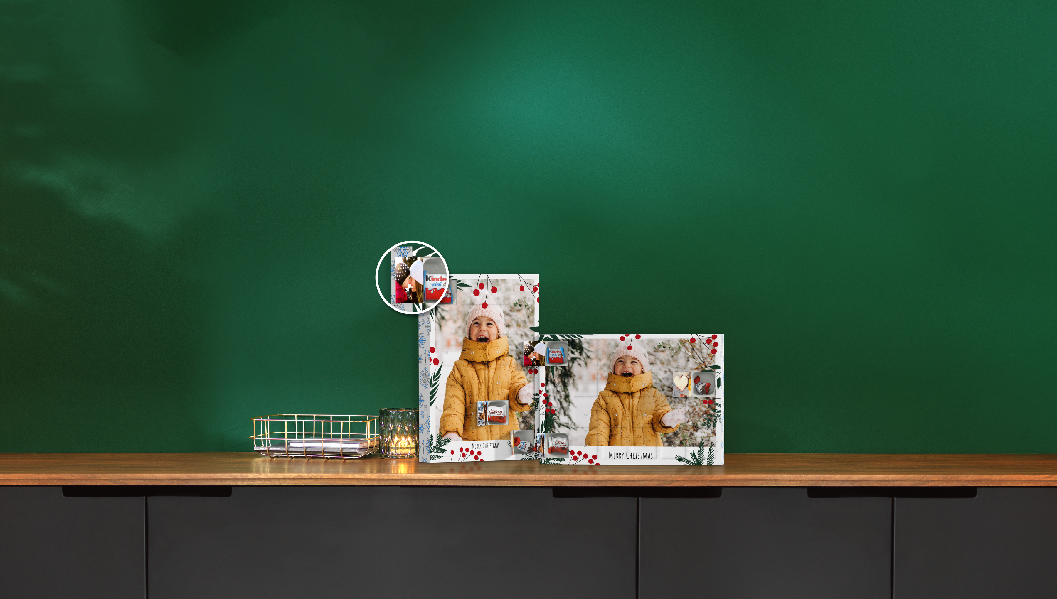 Pixum Adventskalender mit Schokolade von Kinder und Fototürchen in hochkant und quer