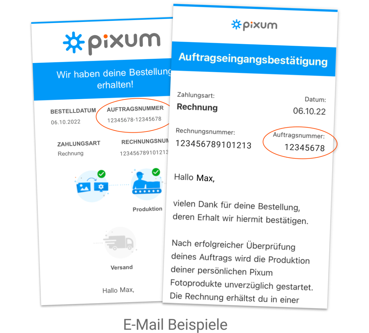Screenshot der Pixum Auftragsbestätigung mit Auftragsnummer