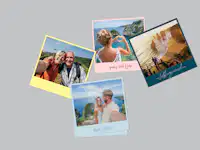 Retro-Fotos mit Bildern von Pärchen auf einem grauen Hintergrund